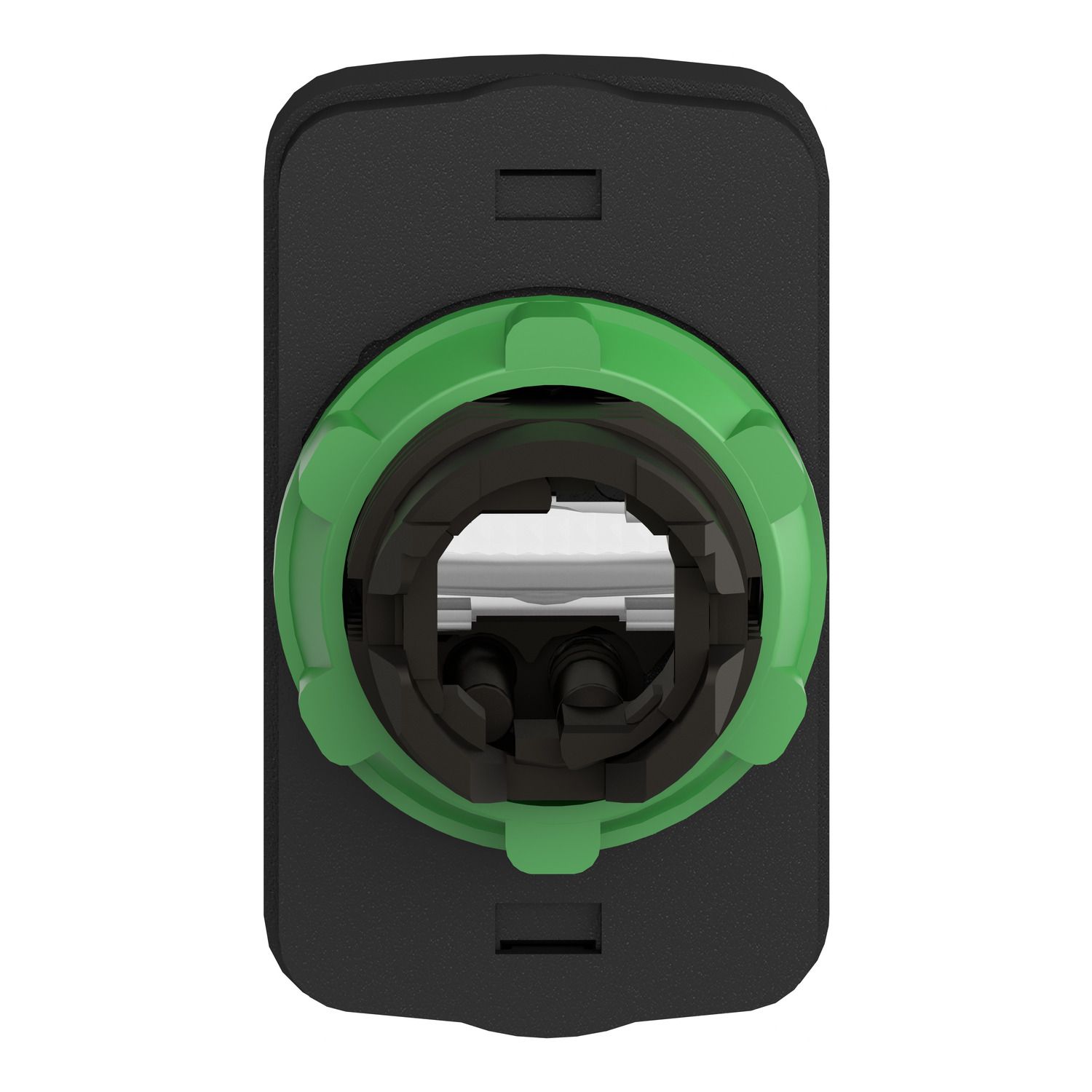 Picture of Illuminated double headed push button head, Harmony XB5, plastic, 22mm, 1 green flush marked I + 1 pilot light + 1 red flush marked O