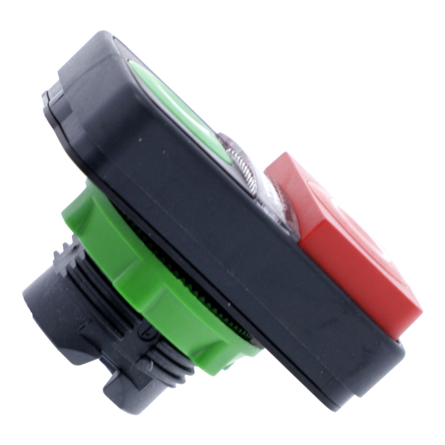 Picture of Illuminated double headed push button head, Harmony XB5, plastic, Ø22, 1 green flush I + 1 pilot light + 1 red projecting O