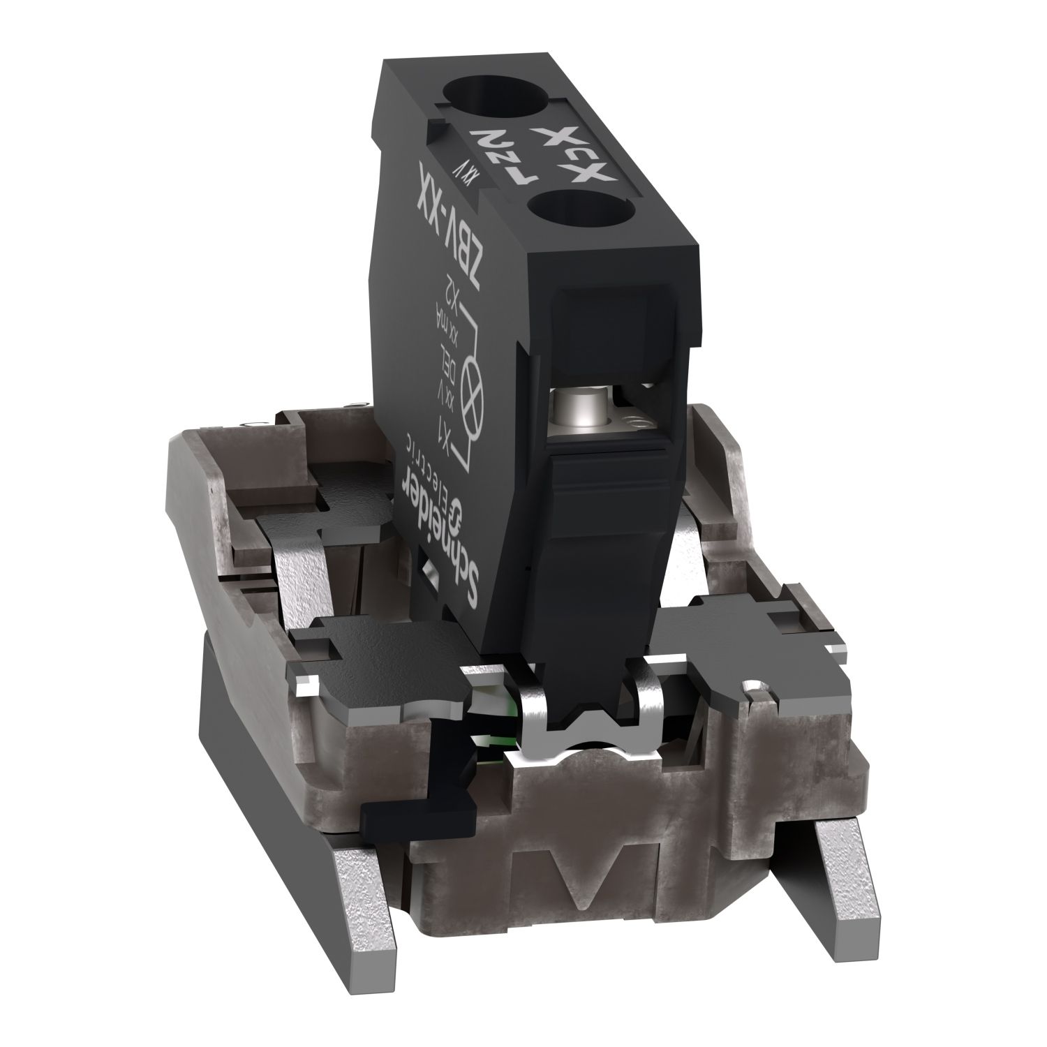 Picture of Complete body light block assembly, Harmony XB4, metal, universal LED, body fixing collar, 24V AC DC