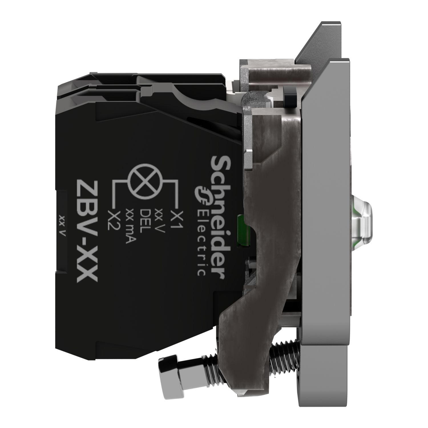 Picture of Complete body/contact assembly and light block, Harmony XB4, universal LED, body/fixing collar, 1NC, 230...240V