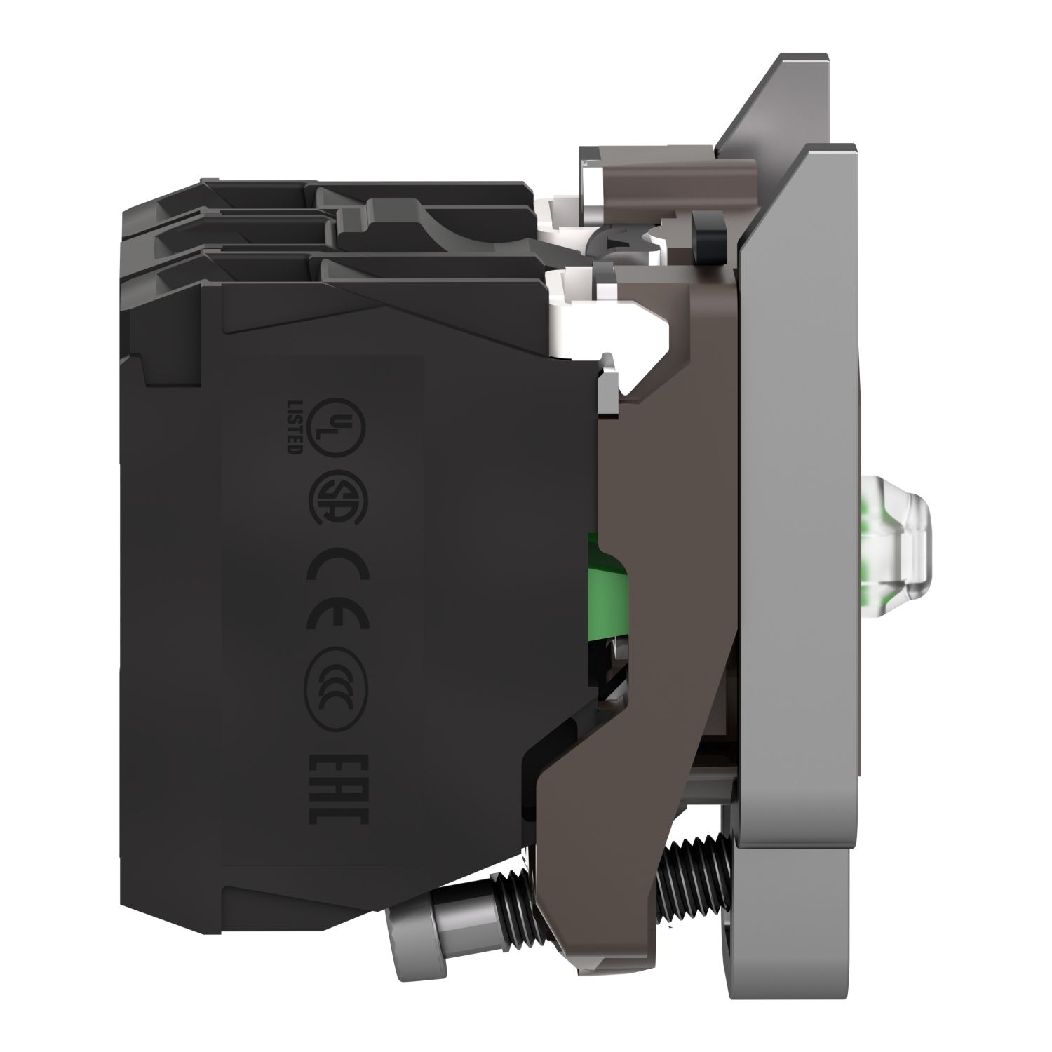 Picture of Complete body contact assembly and light block, Harmony XB4, metal, universal LED, body fixing collar, 2NO, 24V AC DC