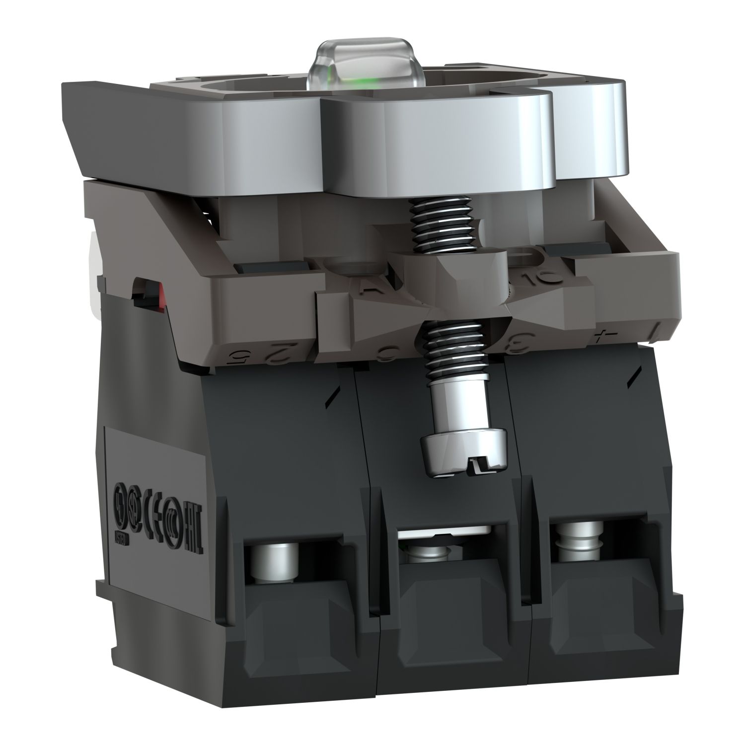 Picture of Light block with body fixing collar, Harmony XB4, metal, red, integral LED, 24V AC DC, 1NO+1NC