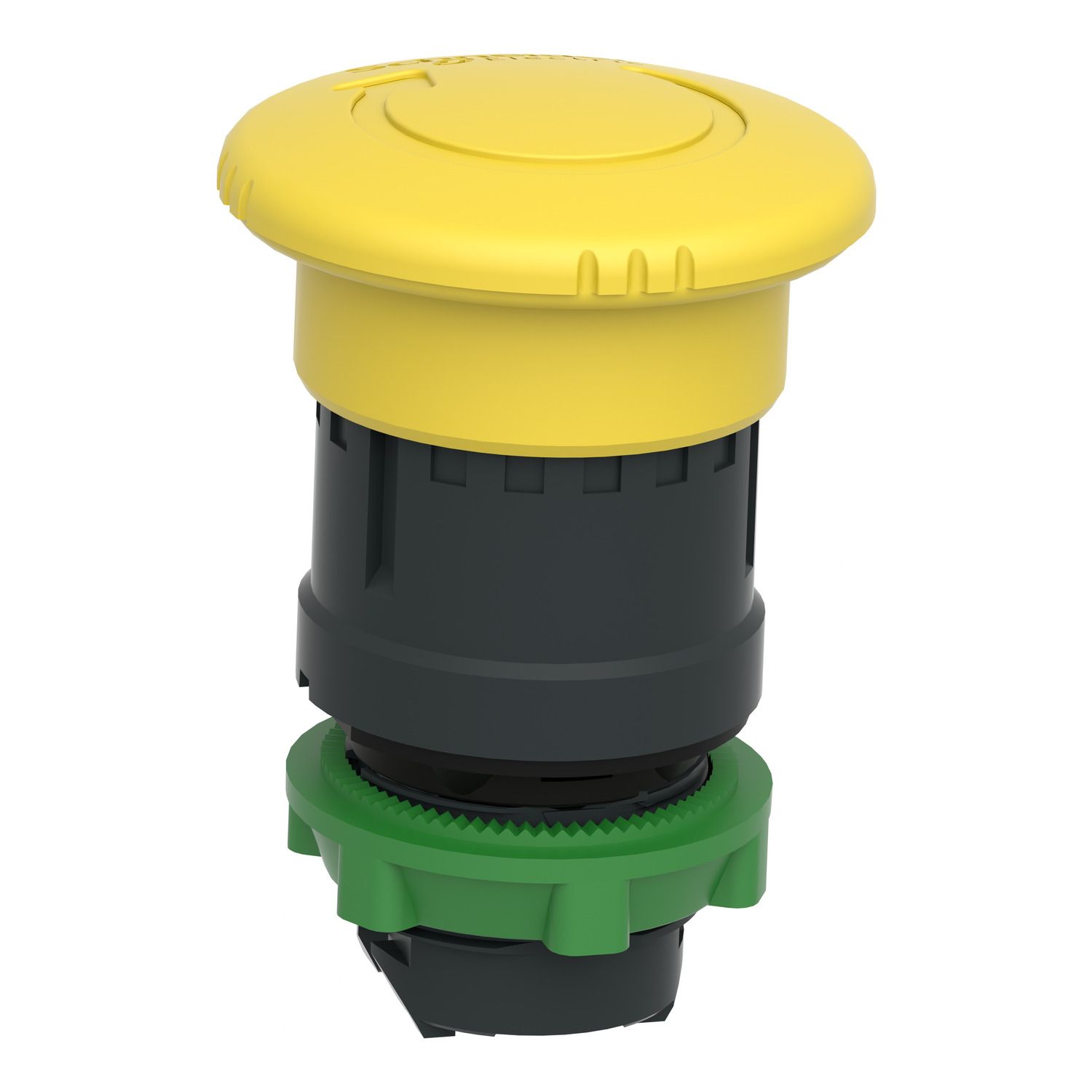 Picture of Mushroom push button head 40mm, Harmony XB5, plastic, yellow, 22mm, latching turn realease