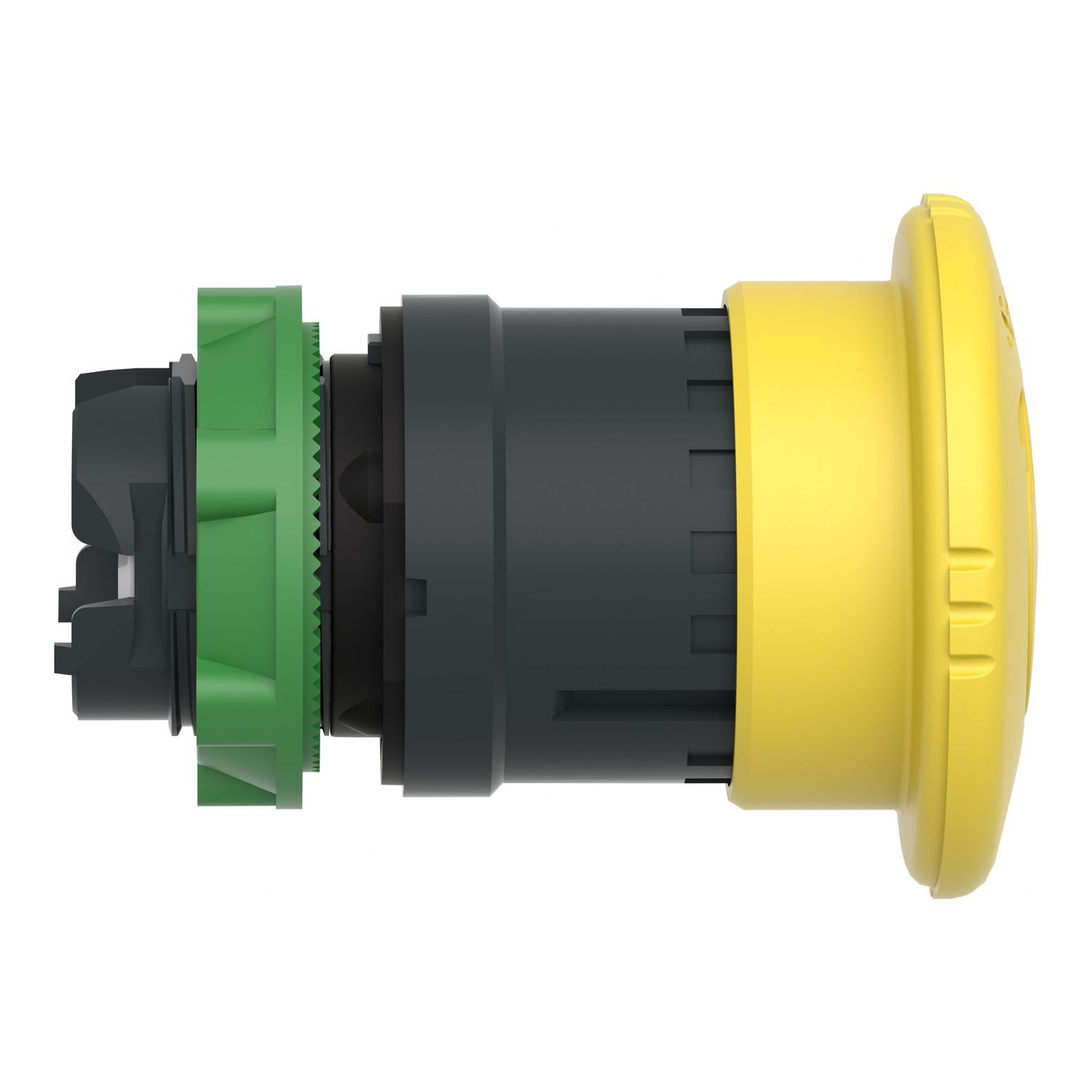 Picture of Mushroom push button head 40mm, Harmony XB5, plastic, yellow, 22mm, latching turn realease