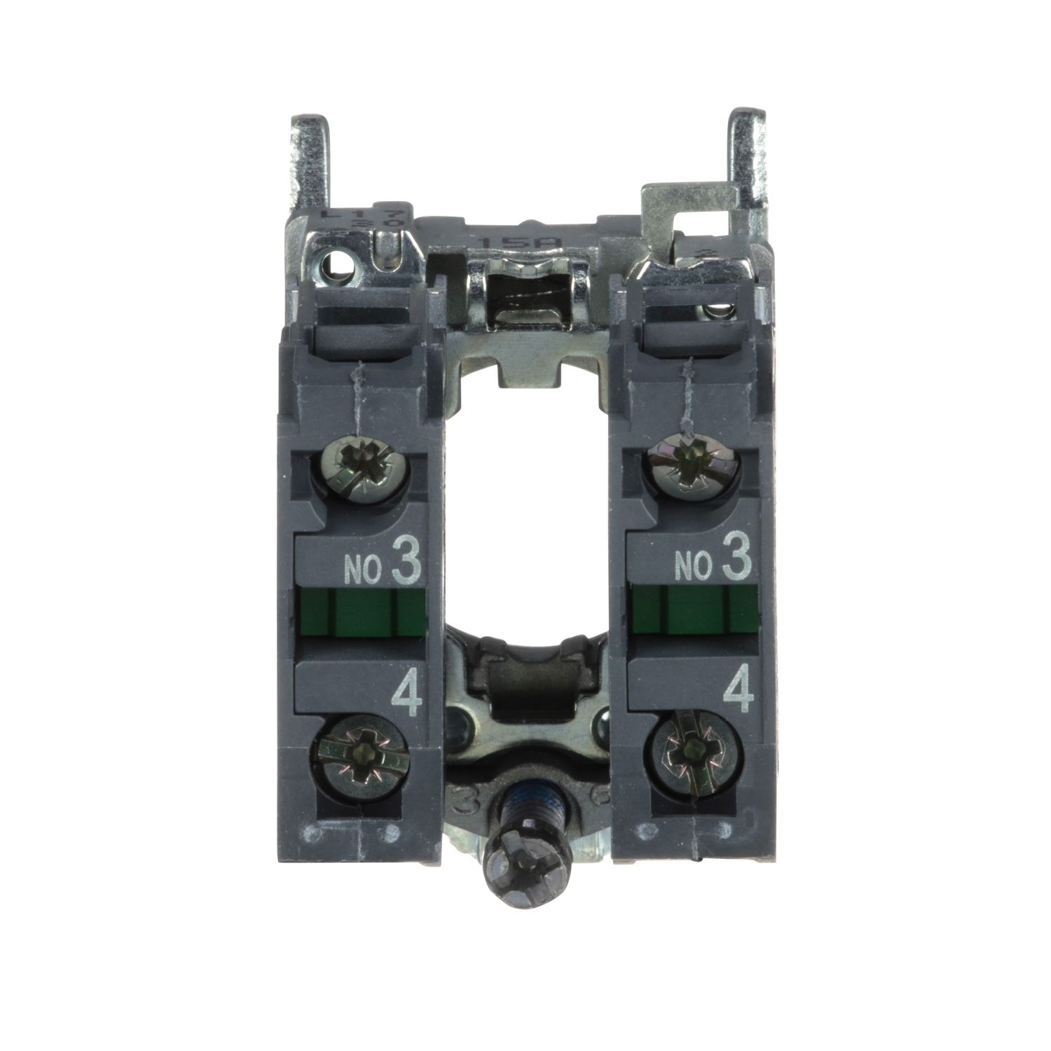 Picture of Single contact block with body fixing collar, Harmony XB4, metal, screw clamp terminal, 2NO