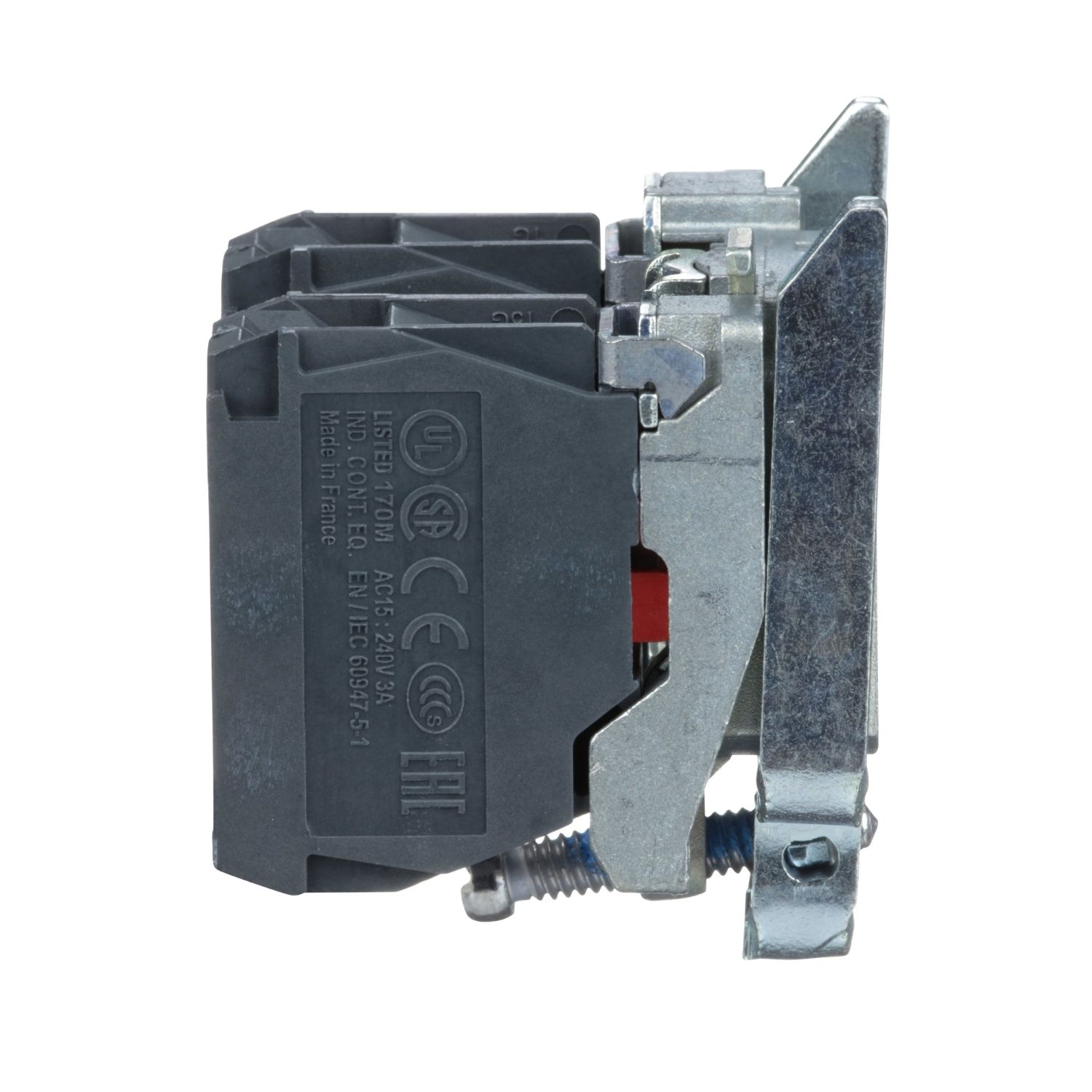Picture of Single contact block with body fixing collar, Harmony XB4, metal, screw clamp terminal, 2NC