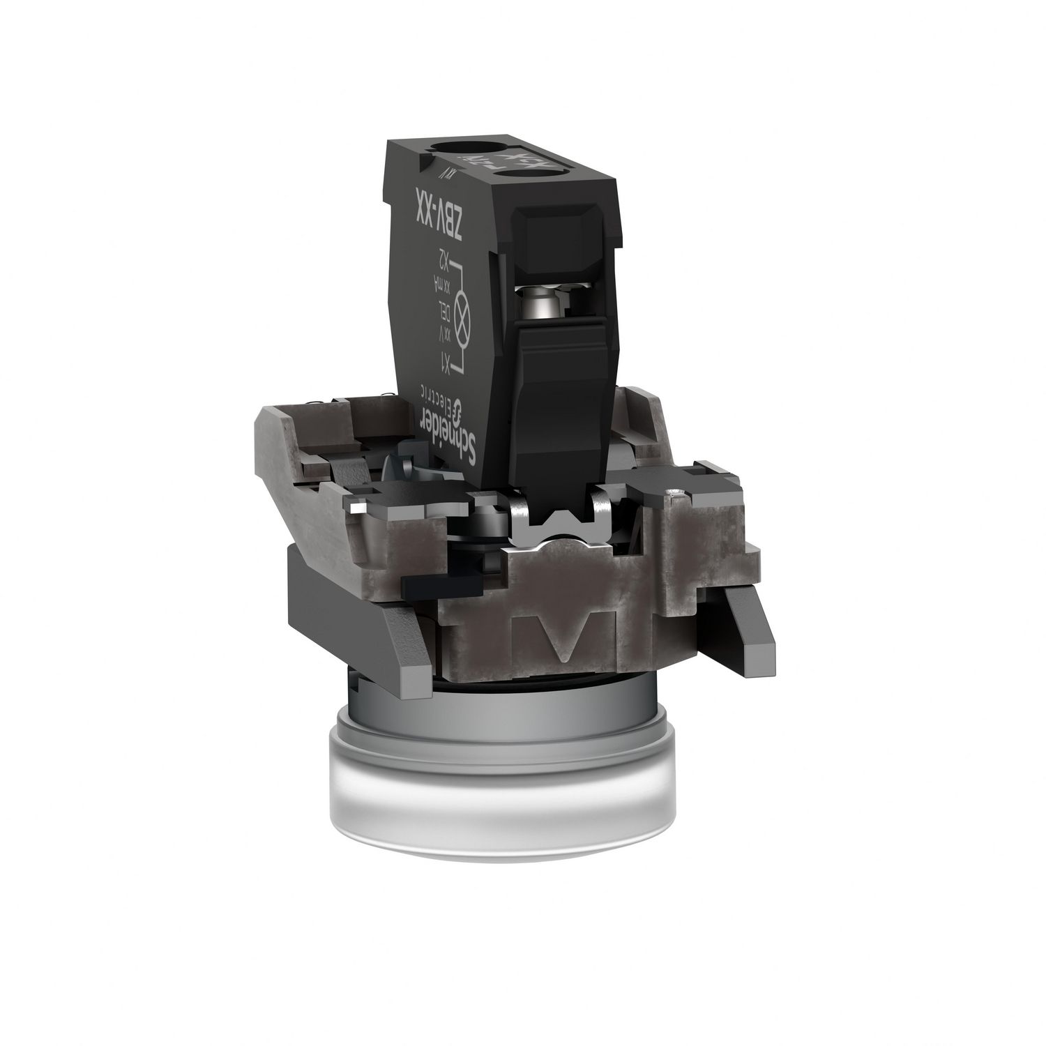 Picture of Pilot light, Harmony XB4, grey plastic, white, 22mm, universal LED, plain lens, 24V AC DC