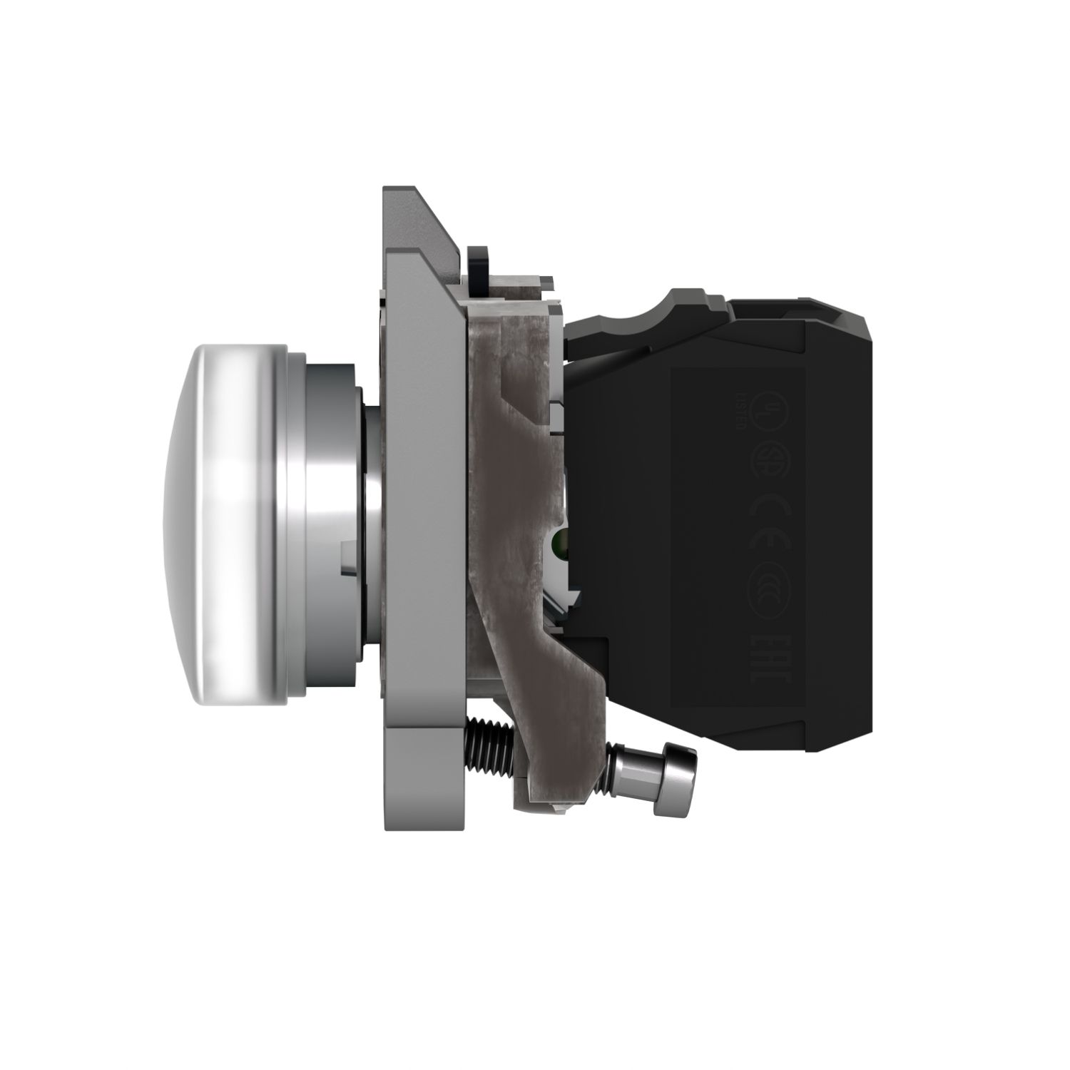 Picture of Pilot light, Harmony XB4, grey plastic, white, 22mm, universal LED, plain lens, 24V AC DC