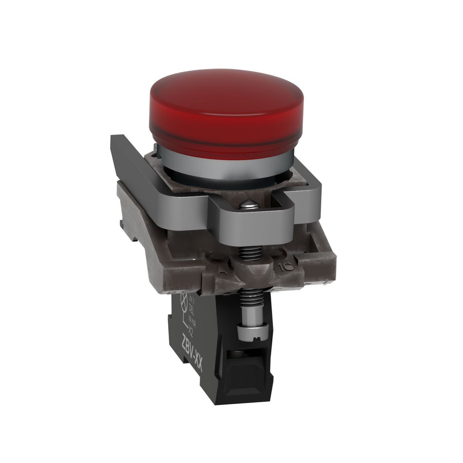 Picture of Pilot light, Harmony XB4, grey plastic, red, 22mm, universal LED, plain lens, 24V AC DC