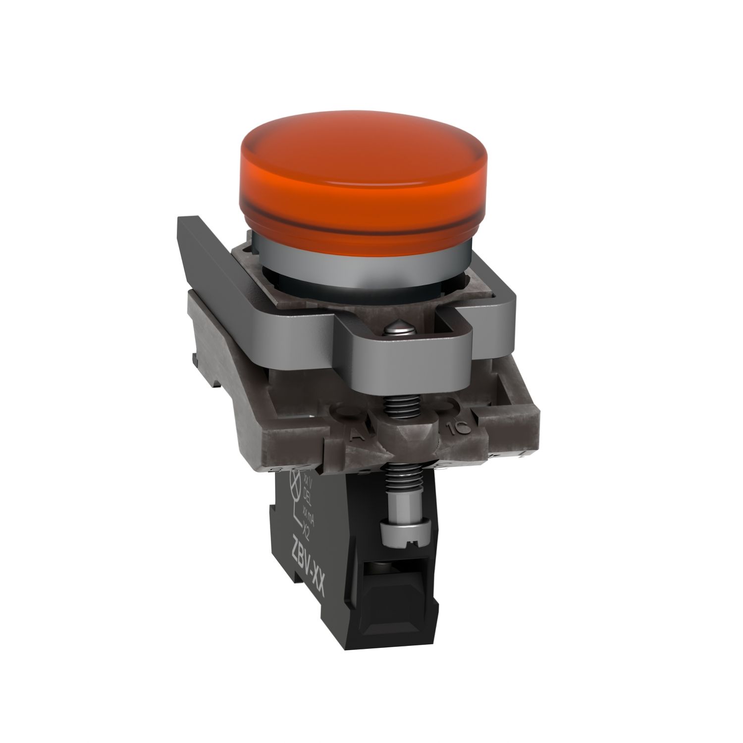 Picture of Pilot light, Harmony XB4, grey plastic, orange, 22mm, universal LED, plain lens, 24V AC DC