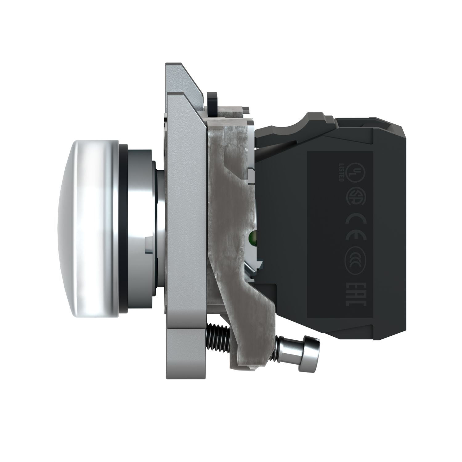 Picture of Pilot light, Harmony XB4, grey plastic, white, 22mm, universal LED, plain lens, 230...240V AC