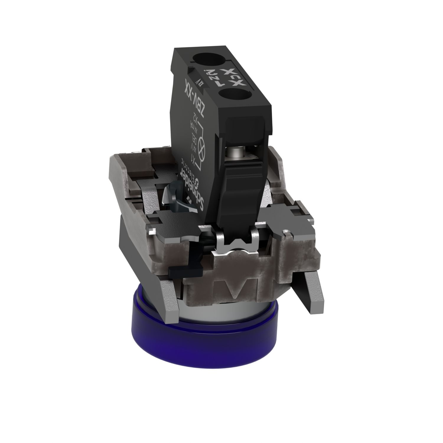 Picture of Pilot light, Harmony XB4, grey plastic, blue, 22mm, universal LED, plain lens, 230...240V AC