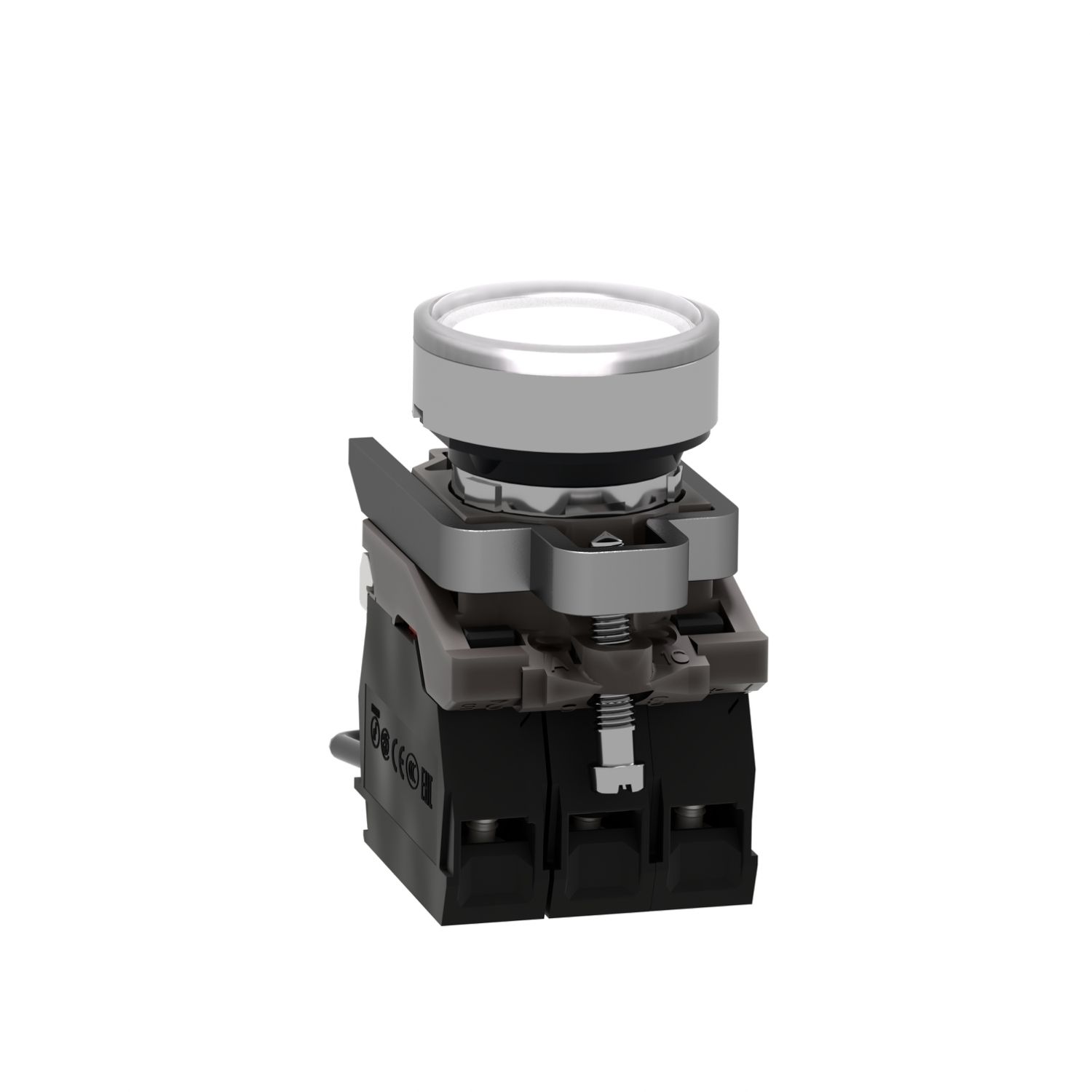 Picture of Push-to-test pilot light, Harmony XB4, metal, white, universal LED, screw clamp terminals, 24V