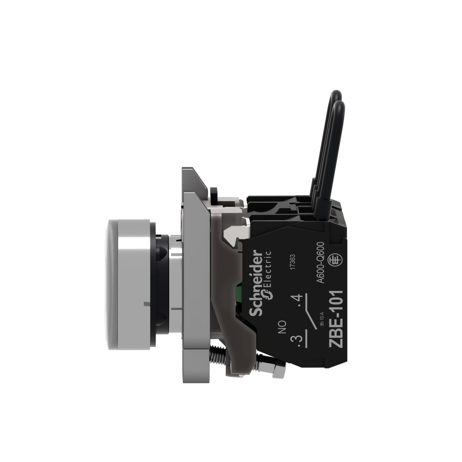 Picture of Push-to-test pilot light, Harmony XB4, metal, white, universal LED, screw clamp terminals, 110...120V