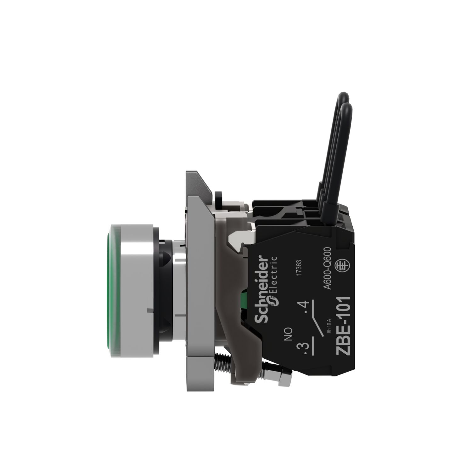 Picture of Push-to-test pilot light, Harmony XB4, metal, green, universal LED, screw clamp terminals, 110...120V