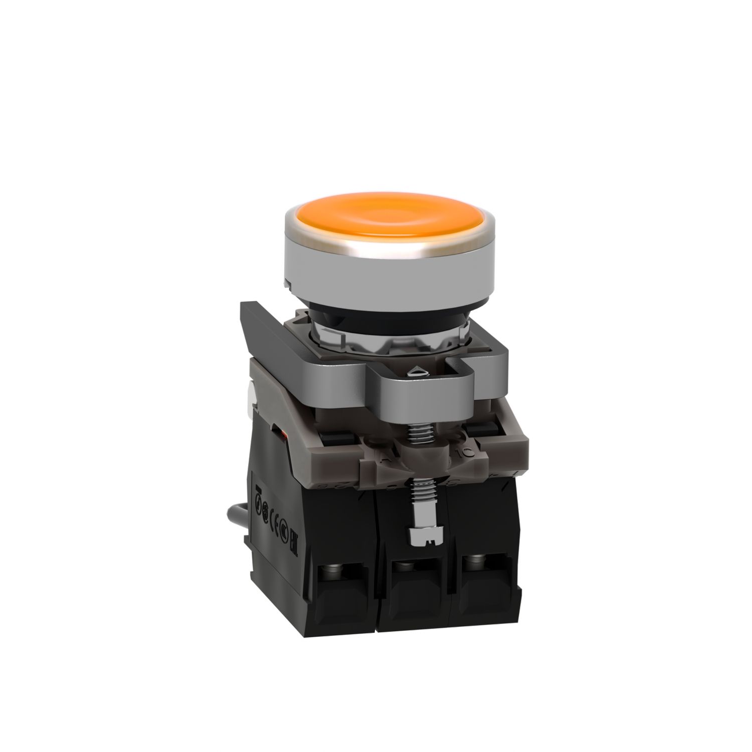 Picture of Push-to-test pilot light, Harmony XB4, metal, orange, universal LED, screw clamp terminals, 24V