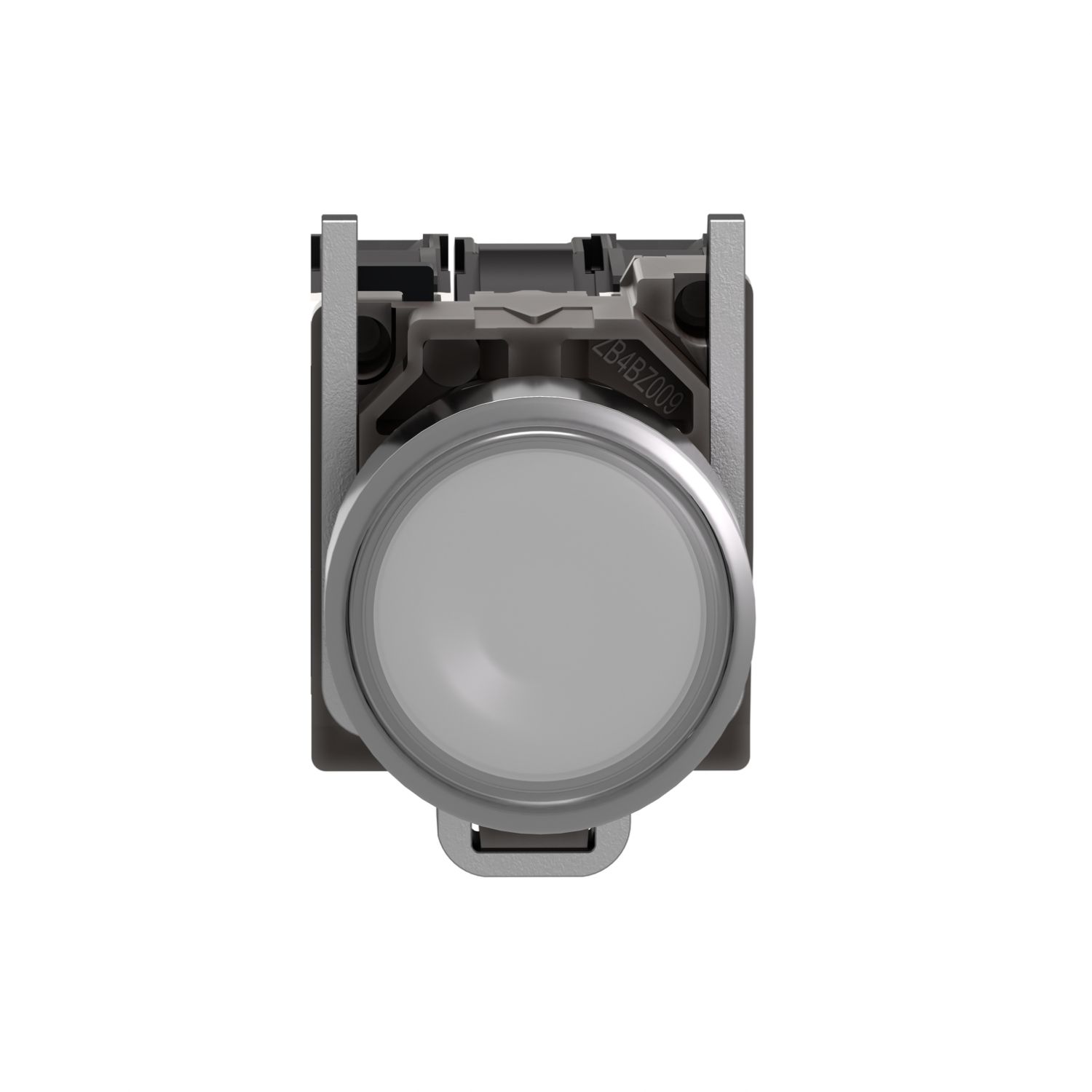 Picture of Illuminated push button, Harmony XB4, metal, white flush, 22mm, universal LED, plain lens, 1NO + 1NC, 24V AC DC