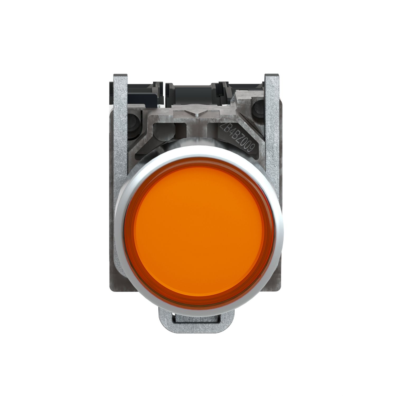 Picture of Illuminated push button, Harmony XB4, metal, orange flush, 22mm, universal LED, plain lens, 1NO + 1NC, 24V AC DC