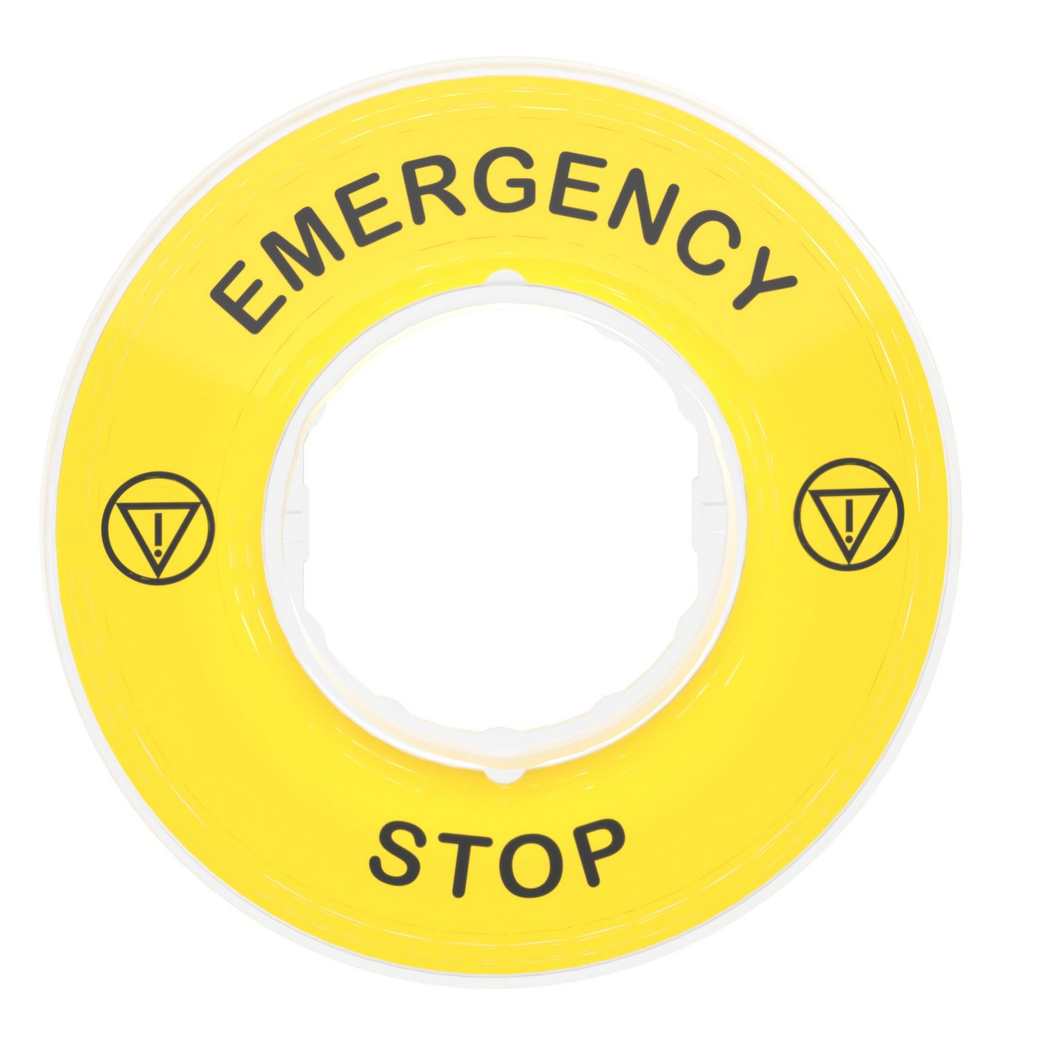 Picture of Legend holder 60mm for emergency stop, Harmony XB4, plastic, yellow, marked EMERGENCY STOP