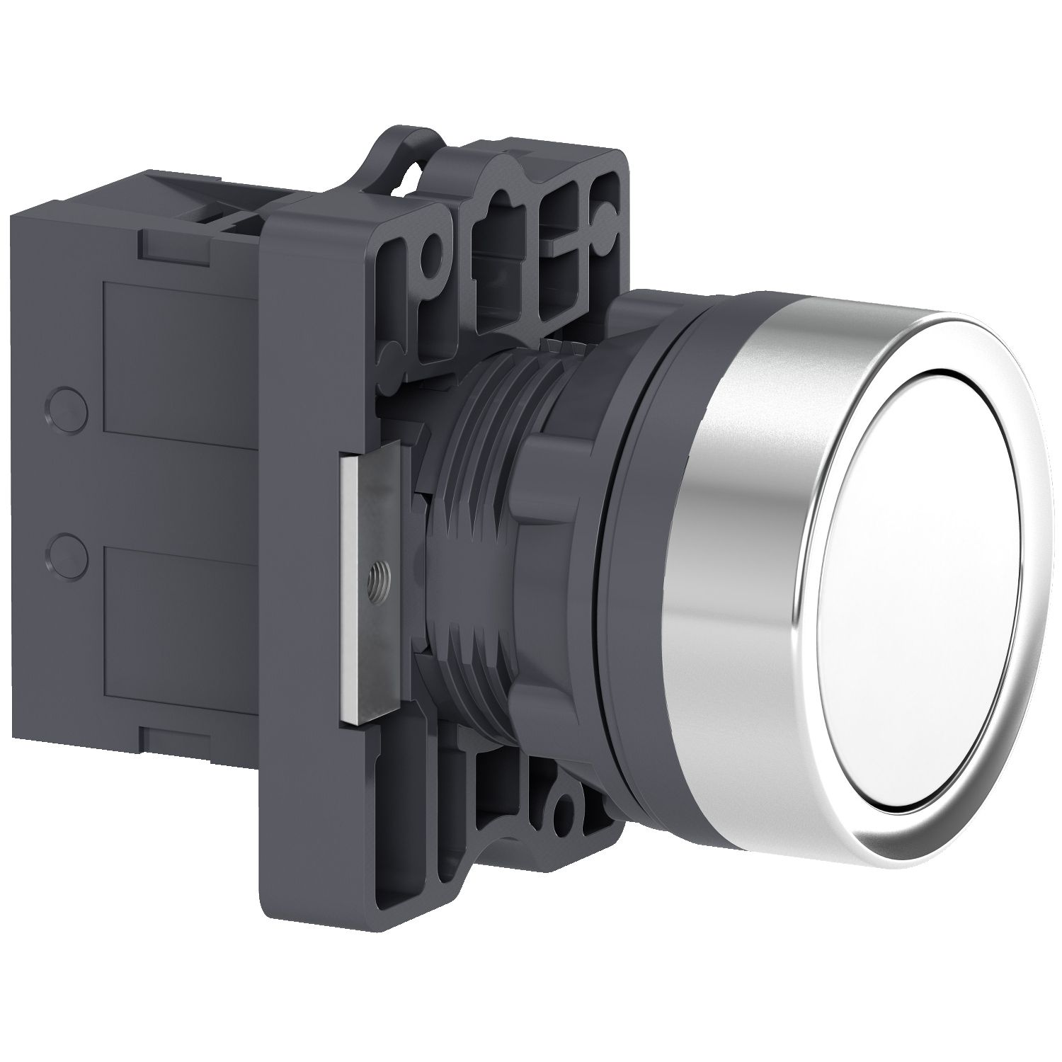 Picture of Complete push button, Easy Harmony XA2, plastic, flush, white, 22mm, spring return, unmarked, 1NO