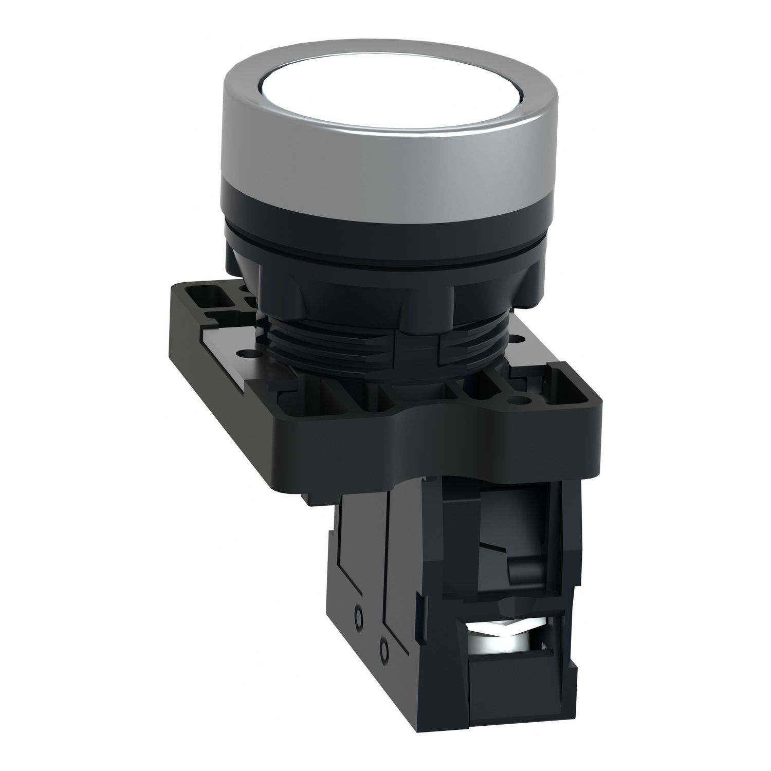 Picture of Complete push button, Easy Harmony XA2, plastic, flush, white, 22mm, spring return, unmarked, 1NO
