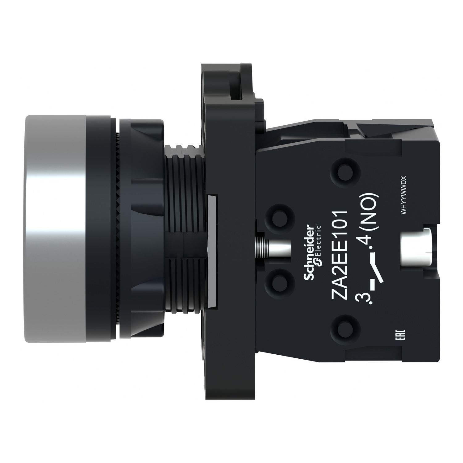 Picture of Complete push button, Easy Harmony XA2, plastic, flush, black, 22mm, spring return, unmarked, 1NO