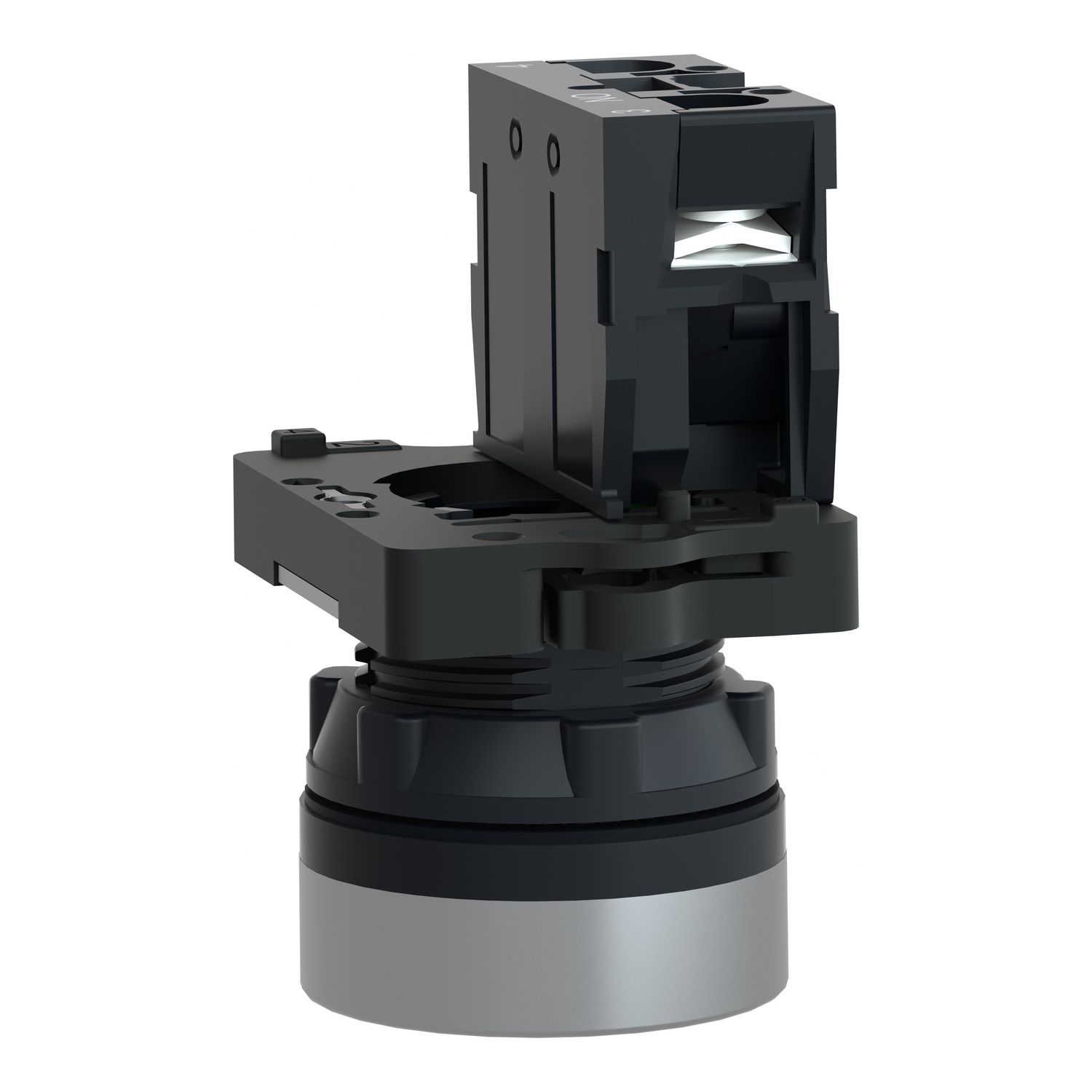 Picture of Complete push button, Easy Harmony XA2, plastic, flush, black, 22mm, spring return, marked UP ARROW, 1NO