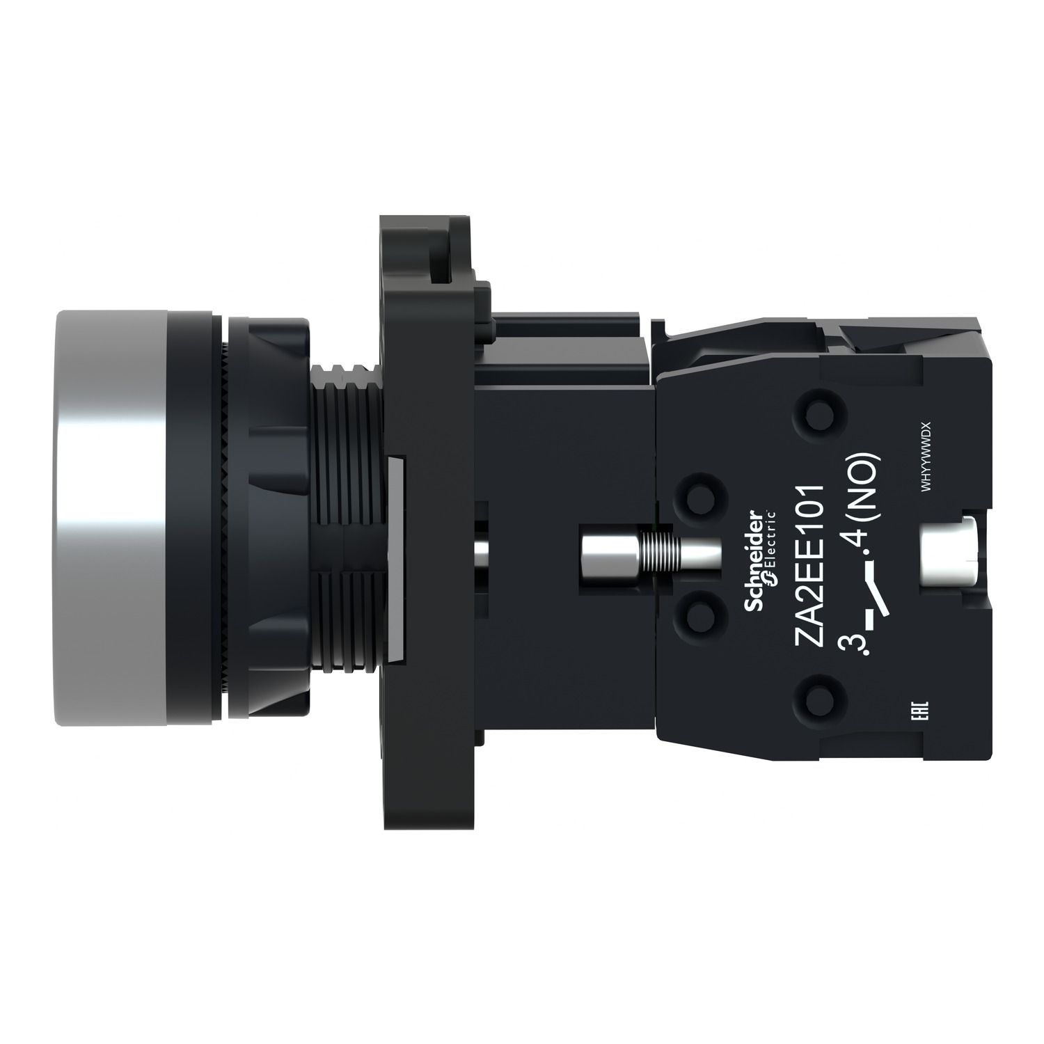 Picture of Complete push button, Easy Harmony XA2, plastic, flush, black, 22mm, push push, unmarked, 1NO