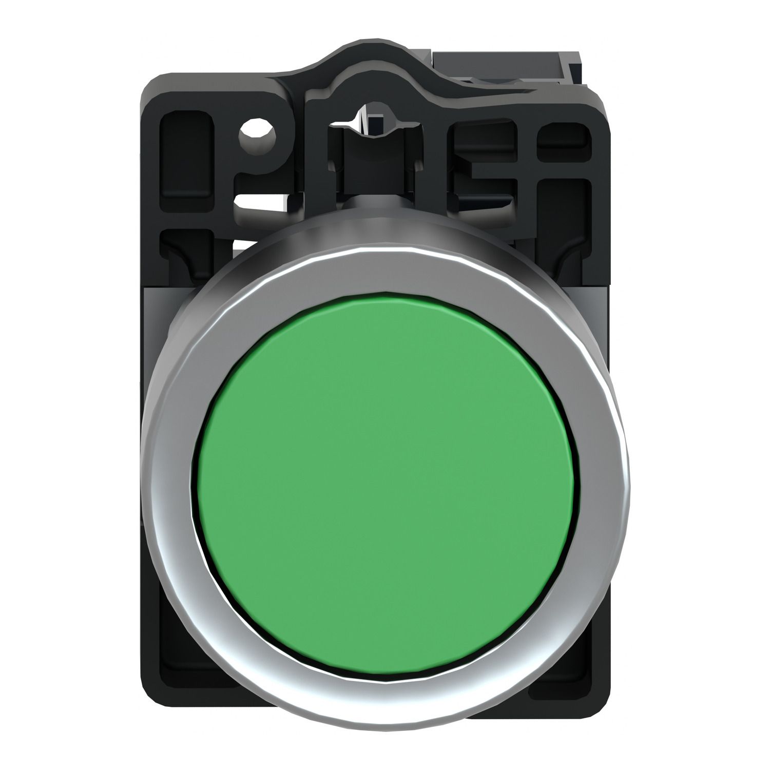 Picture of Complete push button, Easy Harmony XA2, plastic, flush, green, 22mm, push push, unmarked, 1NO