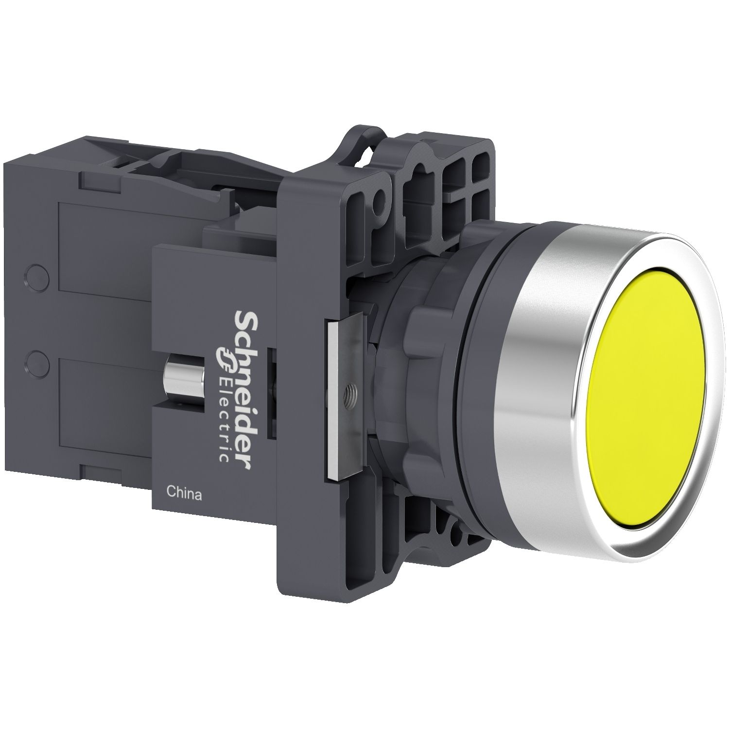 Picture of Complete push button, Easy Harmony XA2, plastic, flush, yellow, 22mm, push push, unmarked, 1NO