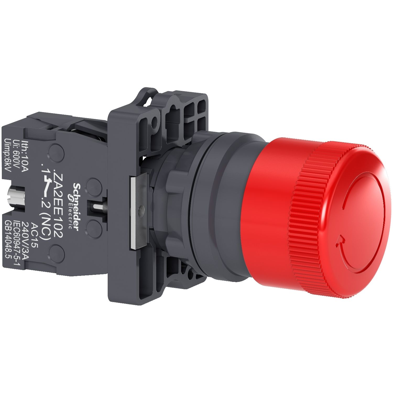Picture of Complete emergency switching off push button, Easy Harmony XA2, plastic, red mushroom 30mm, 22mm, turn to release, 1NC