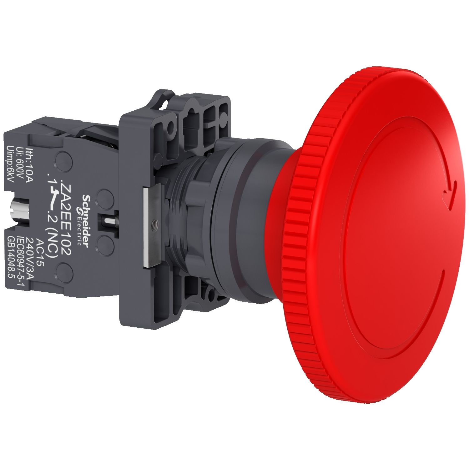 Picture of Complete emergency switching off push button, Easy Harmony XA2, plastic, red mushroom 60mm, 22mm, turn to release, 1NC