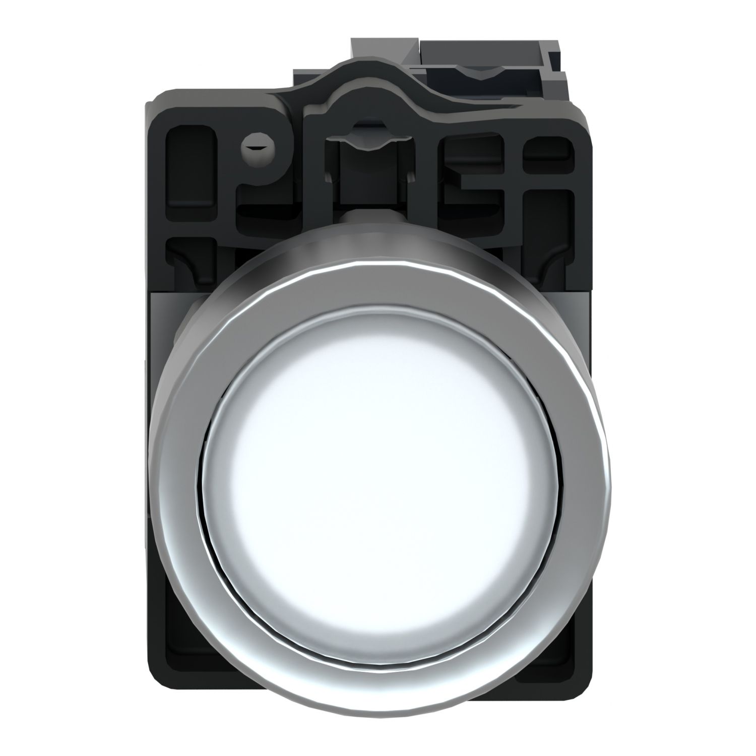 Picture of Complete illuminated push button, Easy Harmony XA2, plastic, flush, white, 22mm, spring return, 220V AC, 1NO