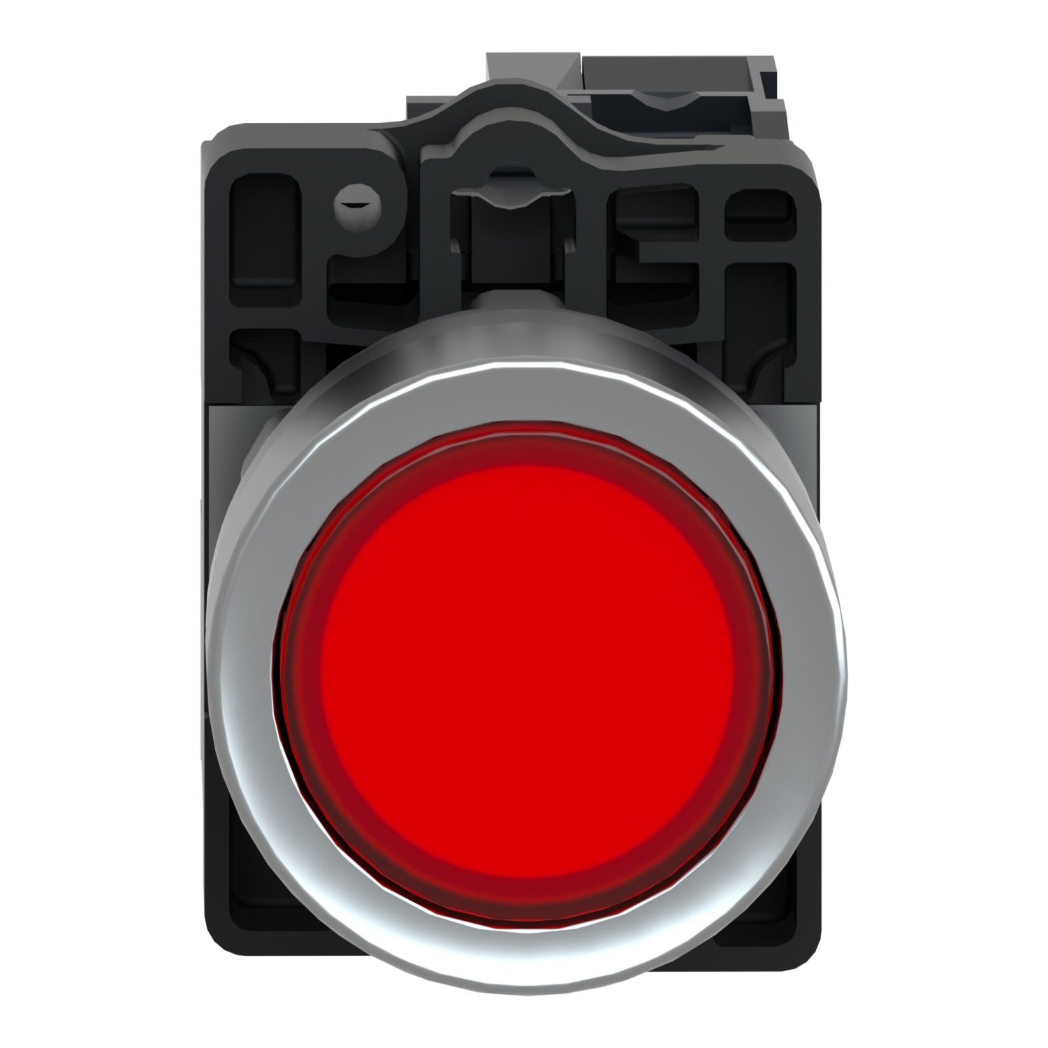 Picture of Complete illuminated push button, Easy Harmony XA2, plastic, flush, red, 22mm, spring return, 220V AC, 1NO