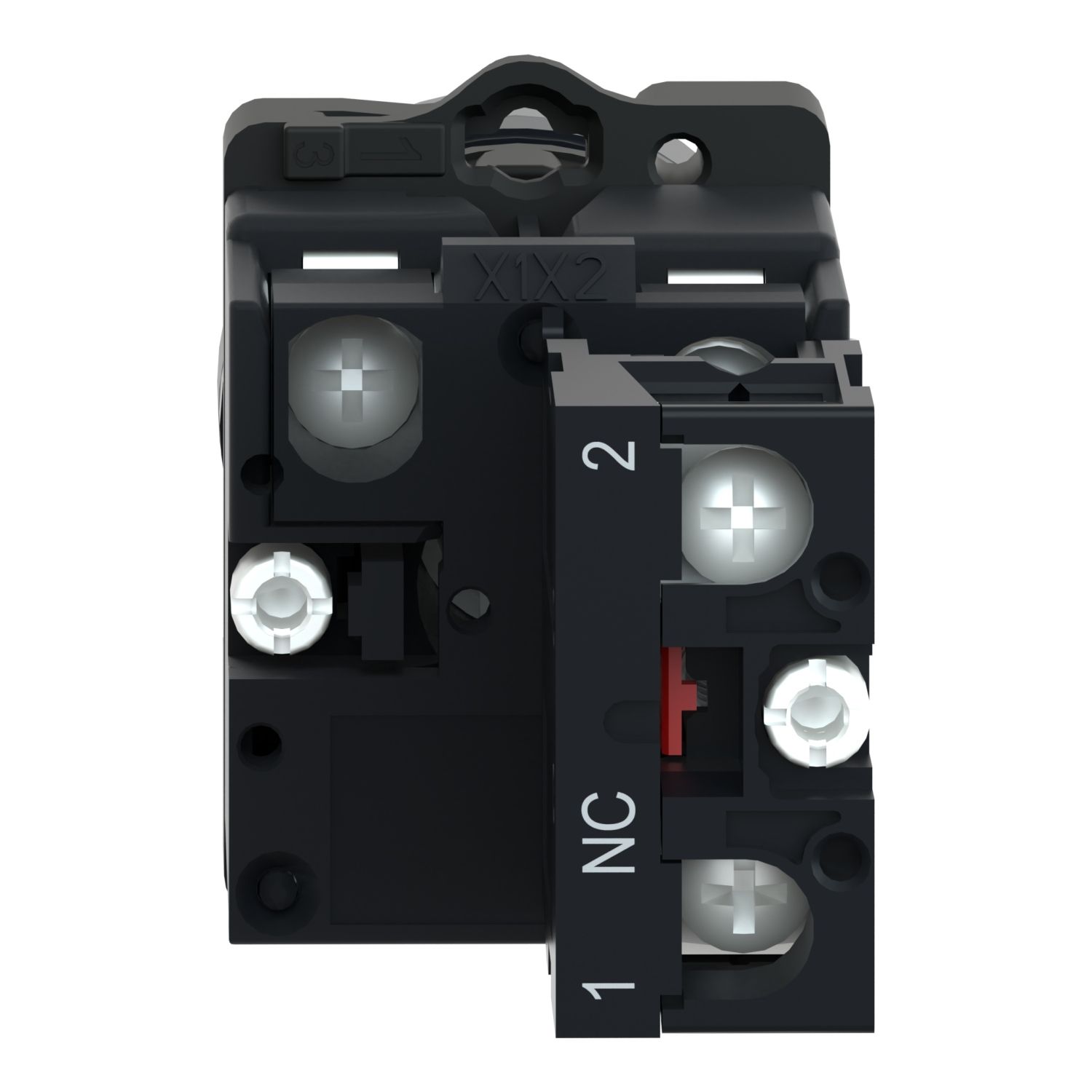 Picture of Complete illuminated push button, Easy Harmony XA2, plastic, flush, red, 22mm, spring return, 220V AC, 1NC