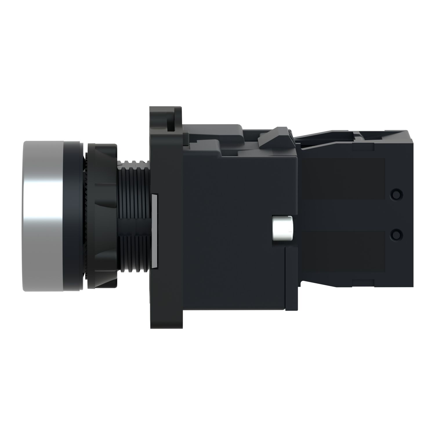 Picture of Complete illuminated push button, Easy Harmony XA2, plastic, flush, red, 22mm, spring return, 220V AC, 1NC