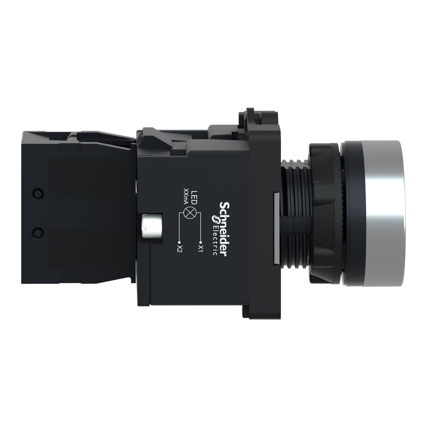 Picture of Complete illuminated push button, Easy Harmony XA2, plastic, flush, amber, 22mm, spring return, 24V AC DC, 1NO