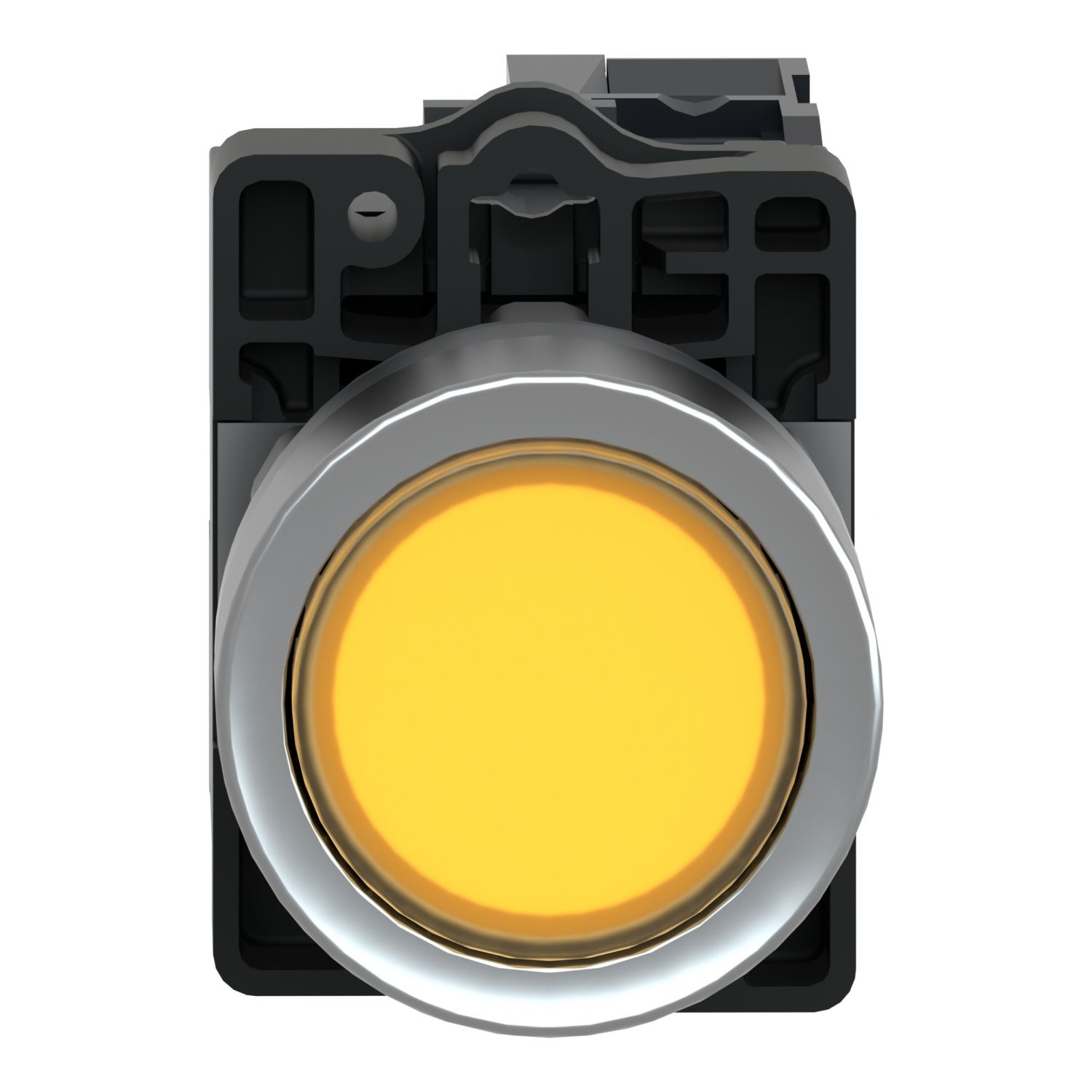 Picture of Complete illuminated push button, Easy Harmony XA2, plastic, flush, amber, 22mm, spring return, 220V AC, 1NO