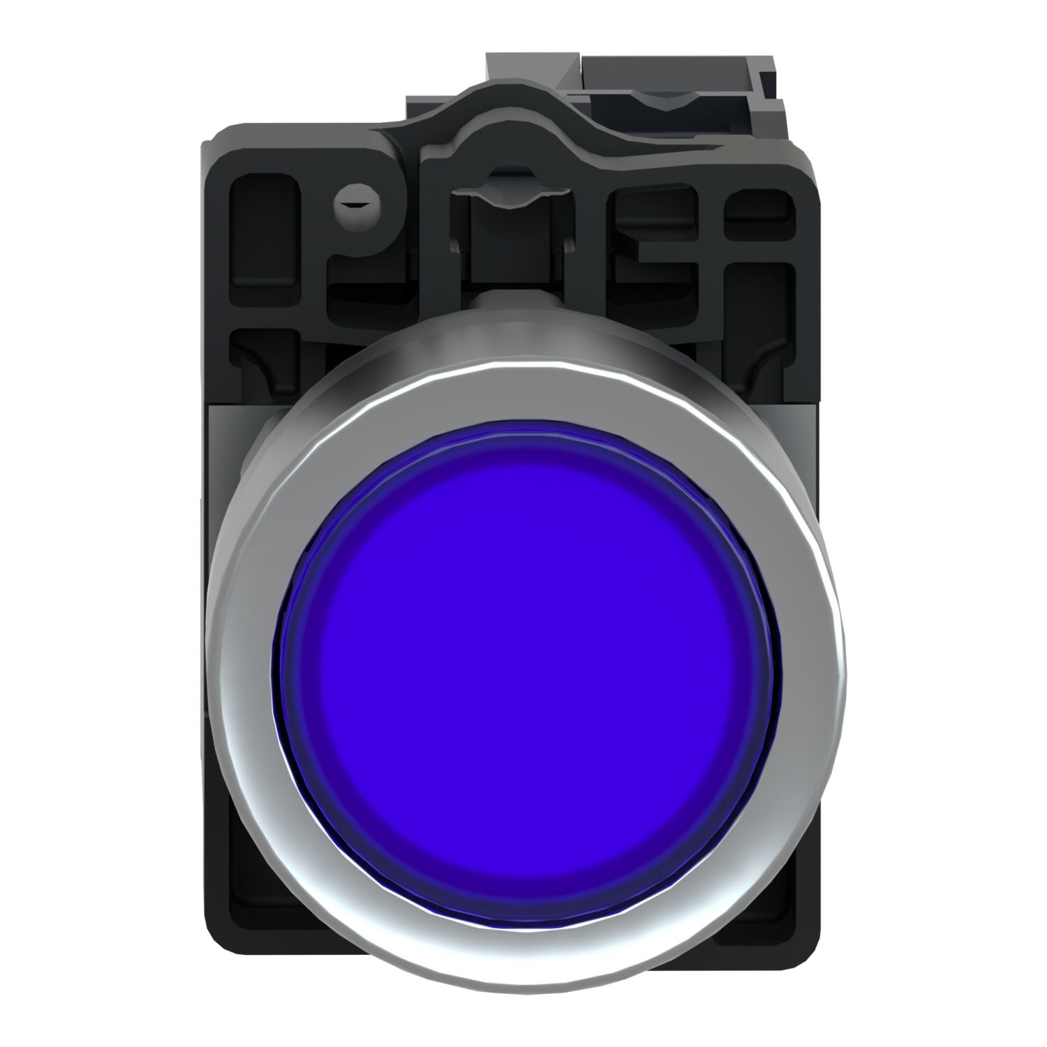 Picture of Complete illuminated push button, Easy Harmony XA2, plastic, flush, blue, 22mm, spring return, 24V AC DC, 1NO
