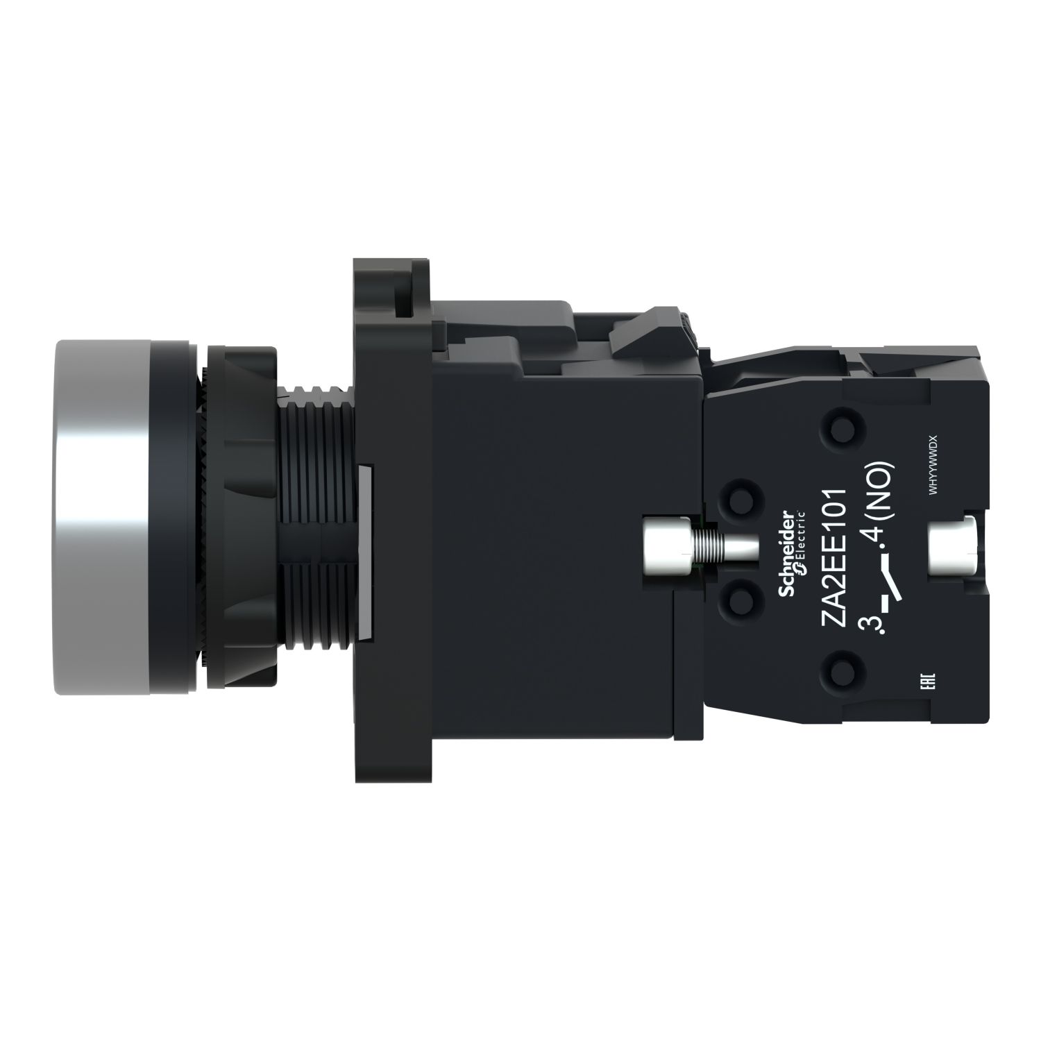 Picture of Complete illuminated push button, Easy Harmony XA2, plastic, flush, blue, 22mm, spring return, 220V AC, 1NO