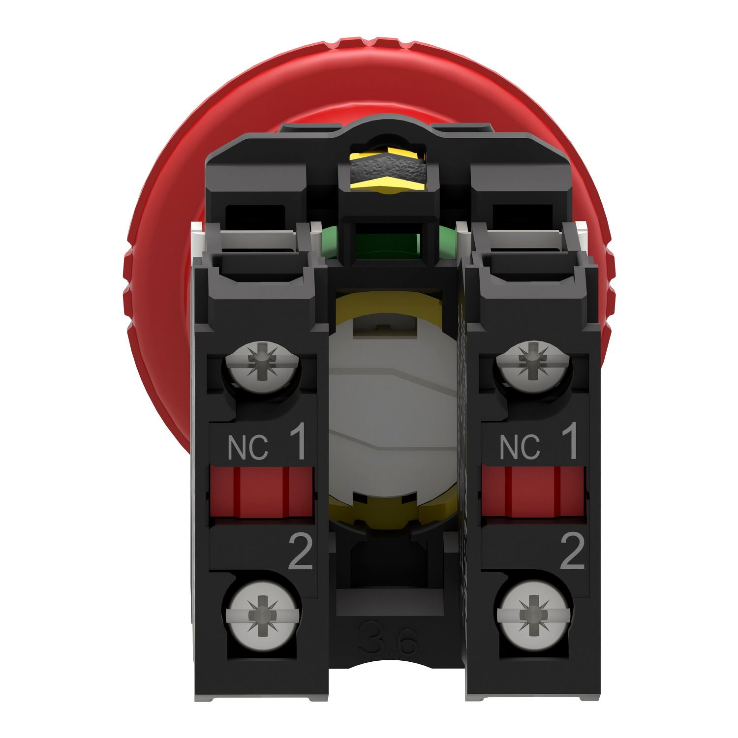 Picture of Emergency stop switching off, Harmony XB5, plastic, red mushroom 40mm, 22mm, trigger latching turn to release, 2NC