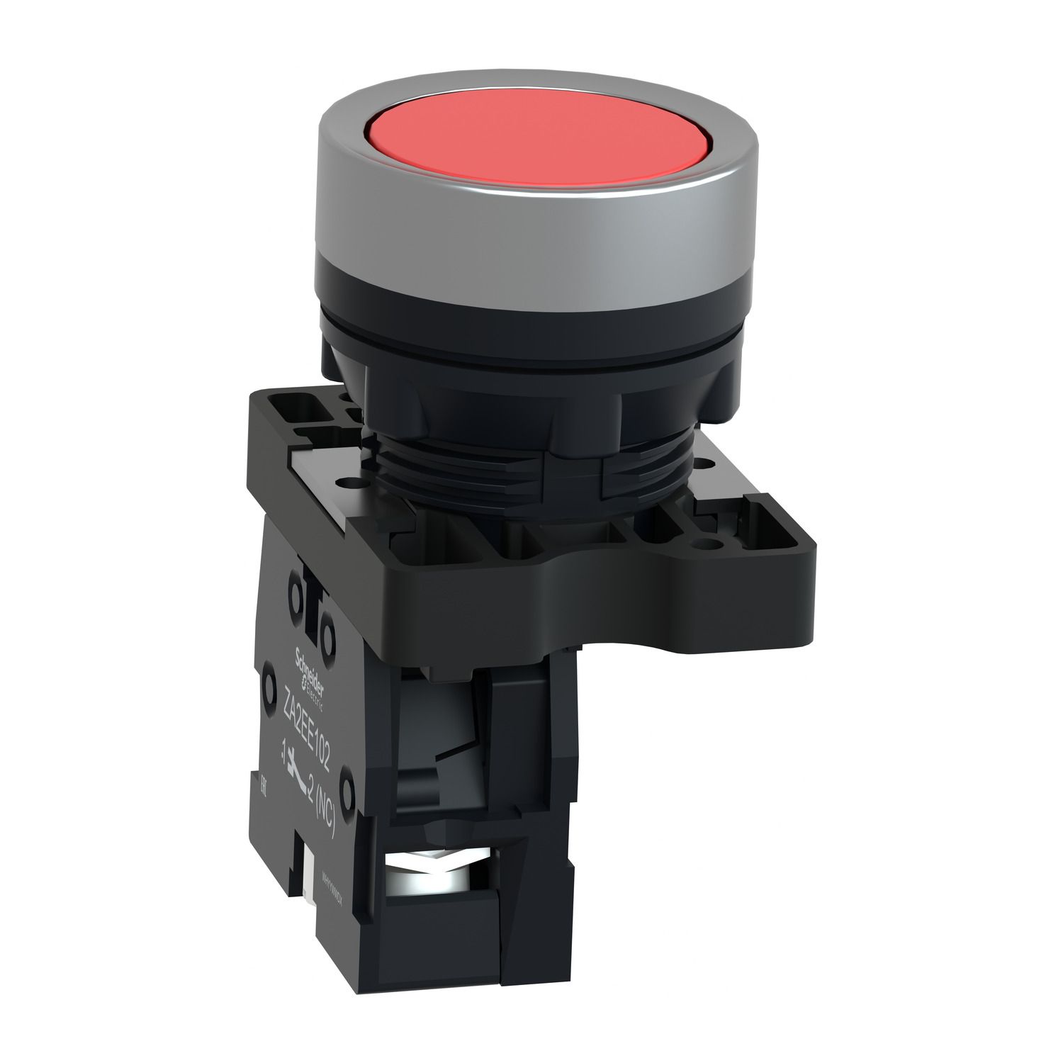 Picture of Complete push button, Easy Harmony XA2, plastic, flush, red, 22mm, spring return, unmarked, 1NC