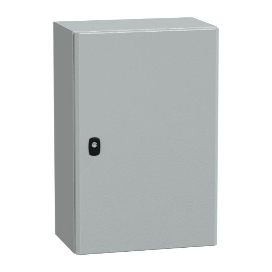Picture of Wall mounted steel enclosure, Spacial S3D, plain door, with mounting plate, 600x400x250mm, IP66, IK10