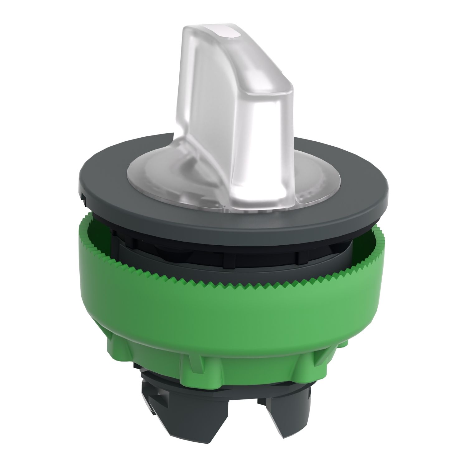 Picture of Head for illuminated selector switch, Harmony XB5, plastic, white handle, flush mounted, universal LED, 3 positions