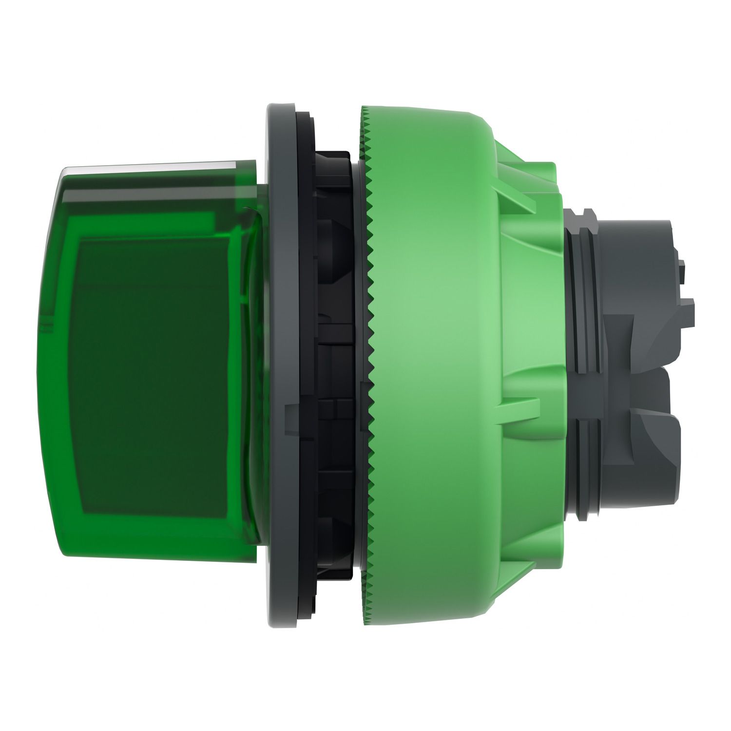 Picture of Head for illuminated selector switch, Harmony XB5, plastic, green handle, flush mounted, universal LED, 3 positions