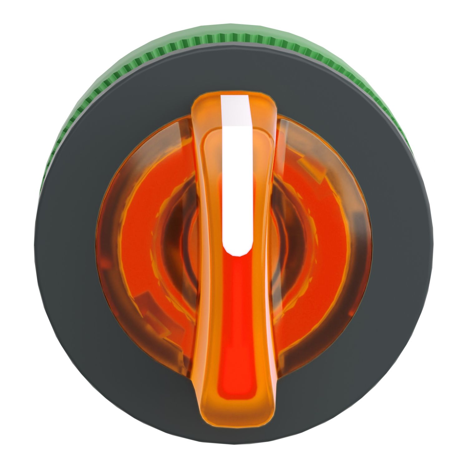 Picture of Head for illuminated selector switch, Harmony XB5, plastic, orange handle, flush mounted, universal LED, 3 positions