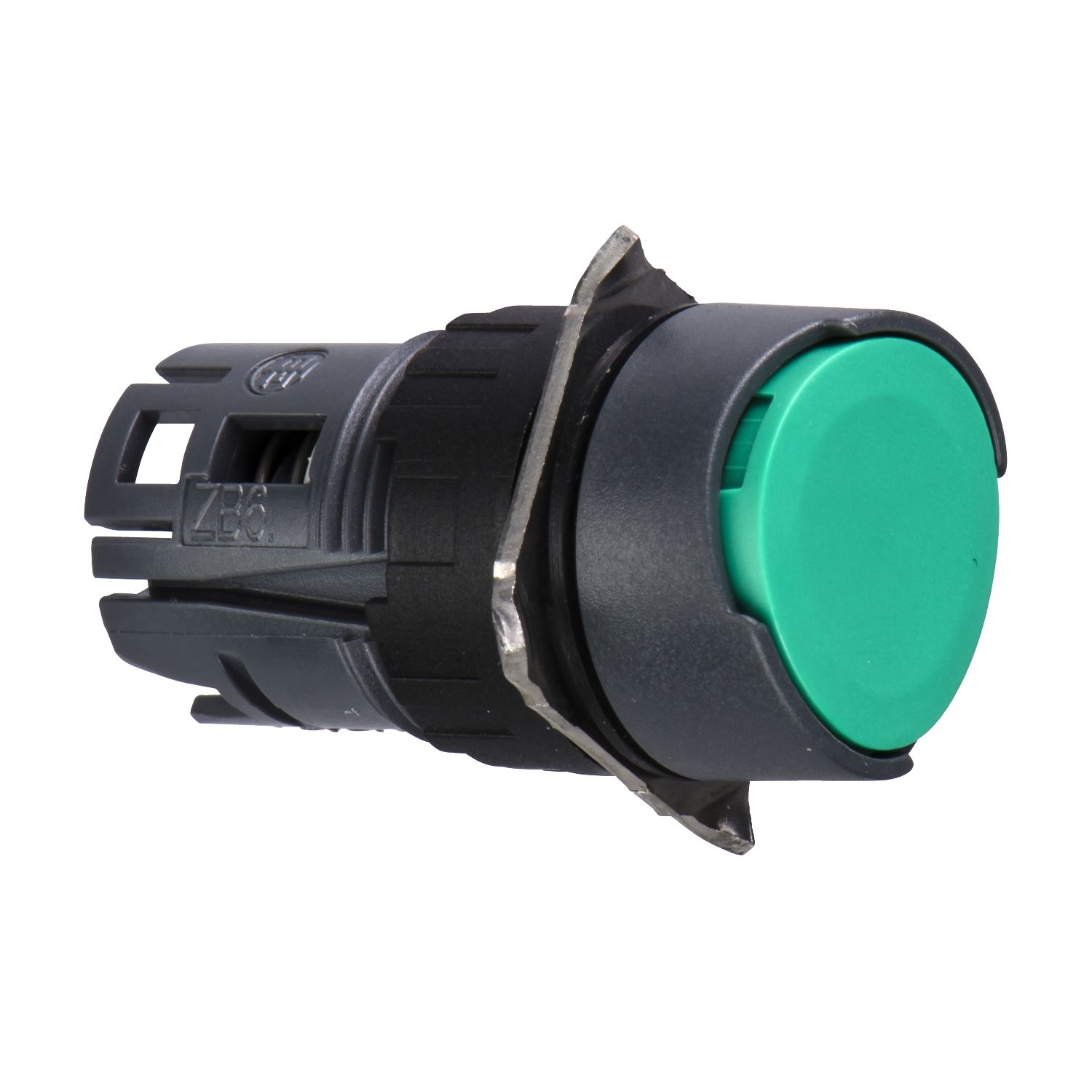 Picture of Head for non illuminated push button, Harmony XB6, green flush, 16mm, integral LED, spring return, unmarked