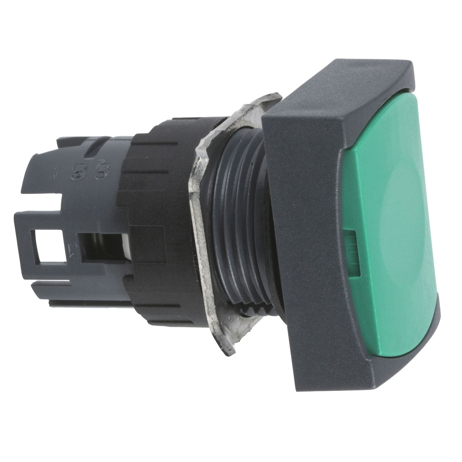 Picture of Head for non illuminated push button, Harmony XB6, green rectangular flush, 16mm, integral LED, spring return, unmarked