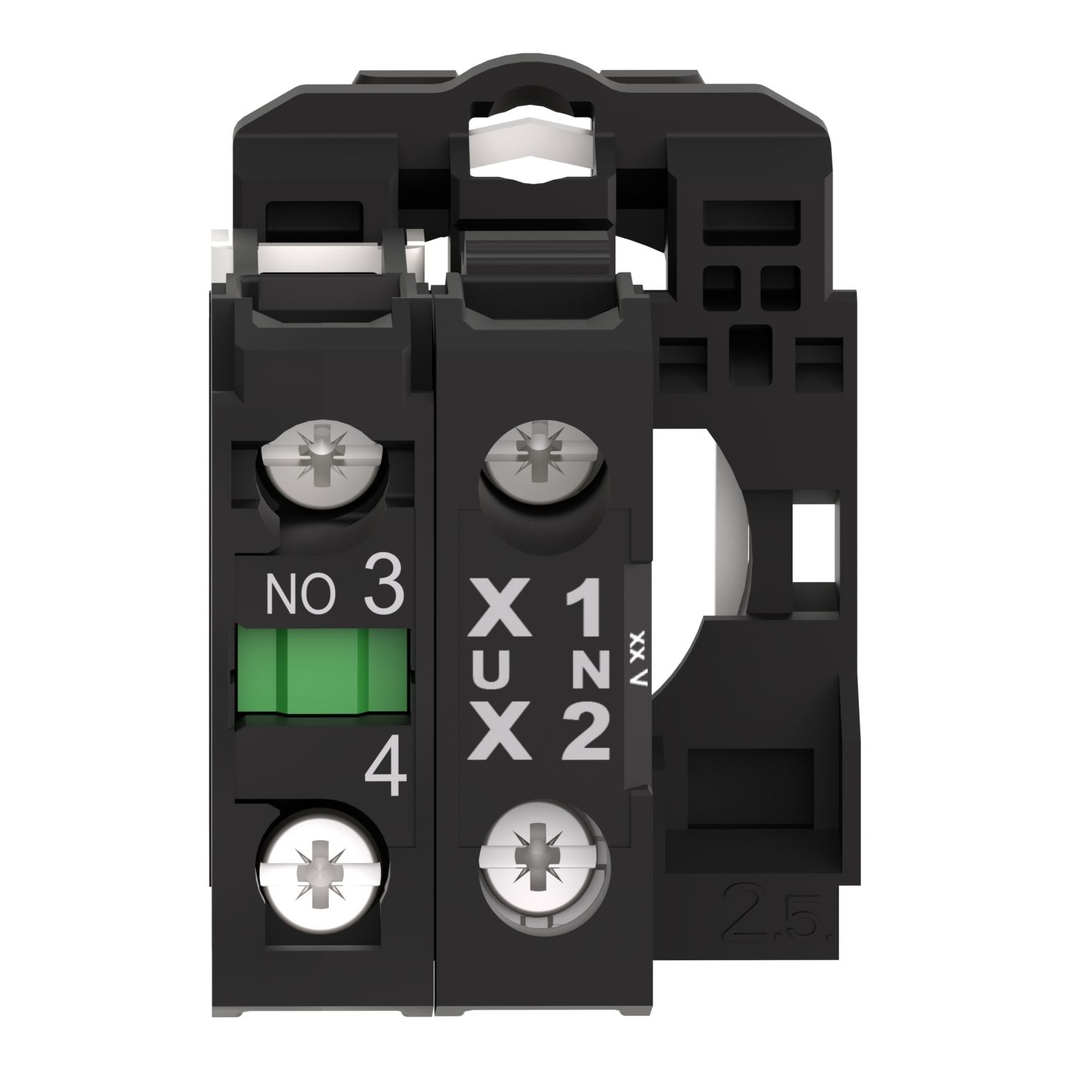 Picture of Complete body/contact assembly and light block, Harmony XB5, XB4, with body/fixing collar, universal LED, 110...120V, 1NO