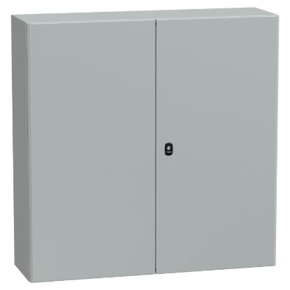 Picture of Wall mounted steel enclosure, PanelSeT S3D, double plain door, with mounting plate, 1000x1000x300mm, IP55, IK10